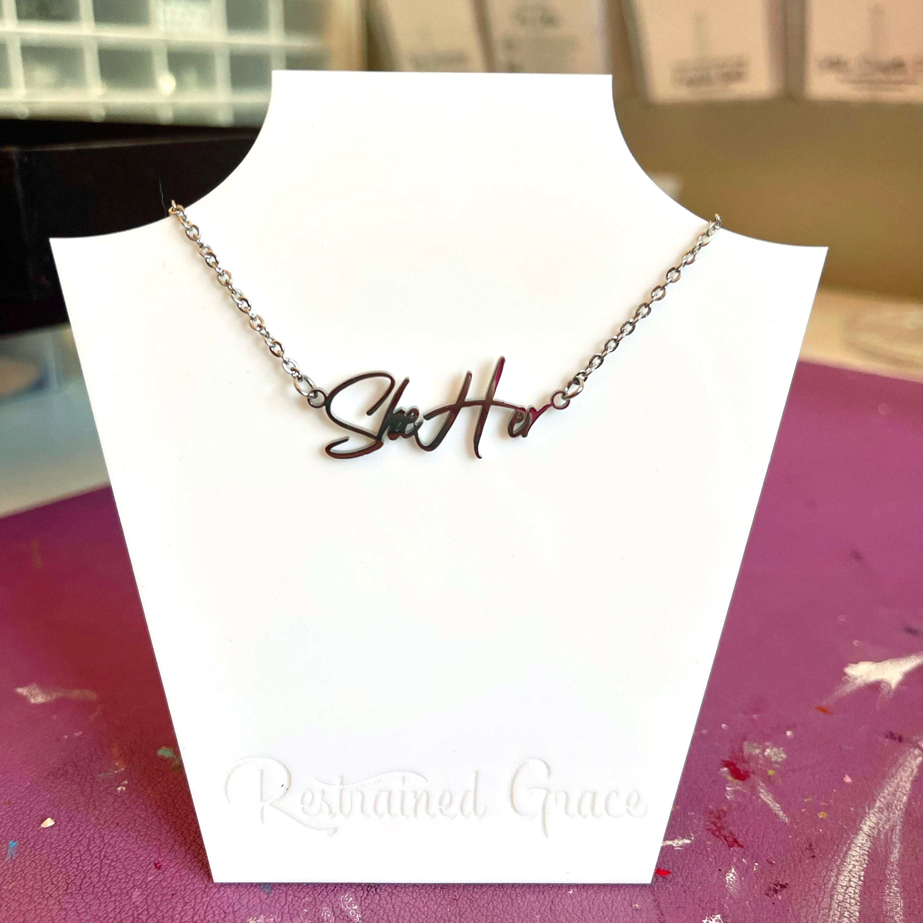 The Modern Pronoun Necklace in Stainless Steel Necklace Restrained Grace
