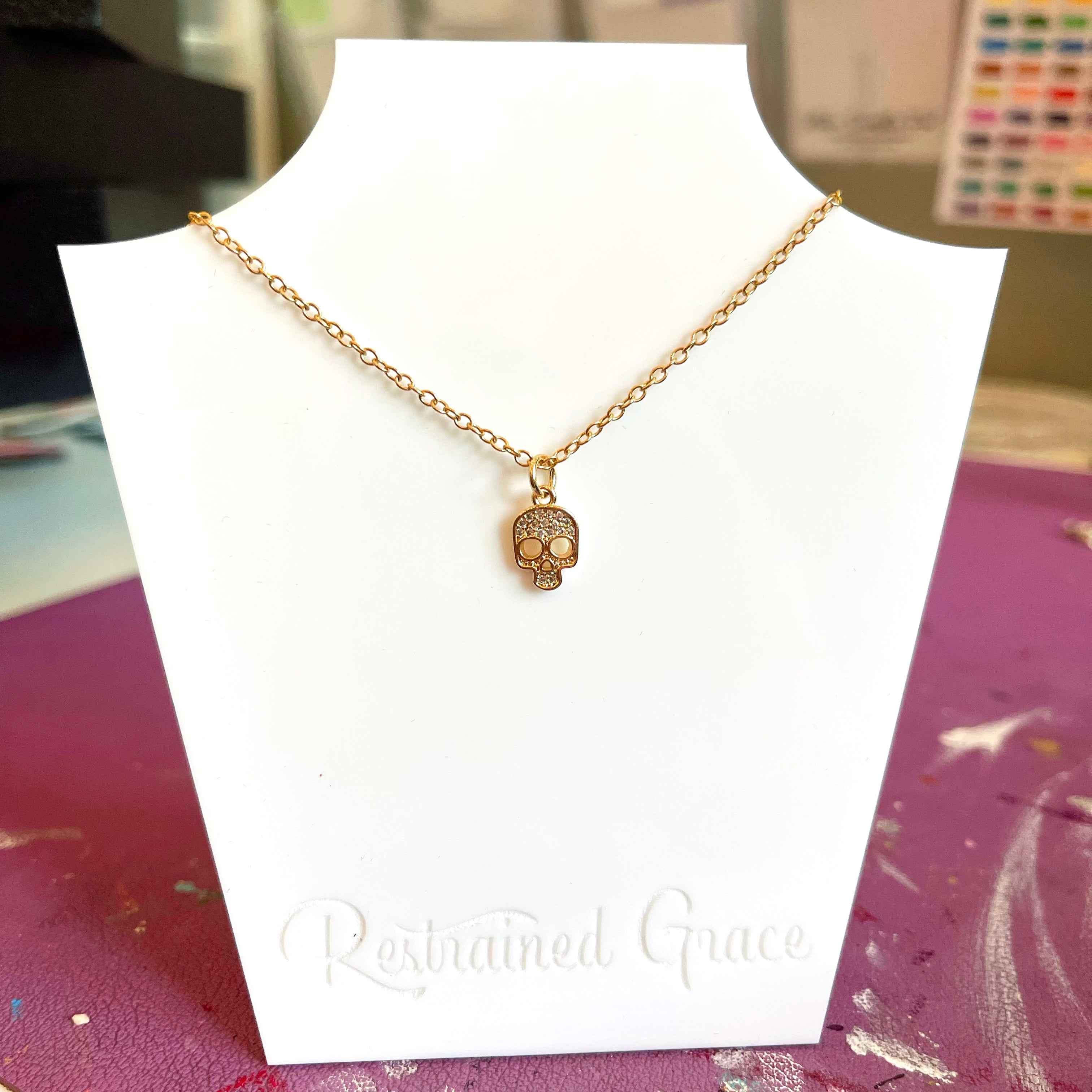 Pave Crystal Skull Day Collar - Gold Filled Day Collar Restrained Grace