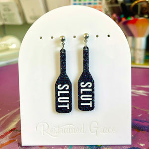 Slut Paddle Earrings - BDSM Jewelry Earrings Restrained Grace