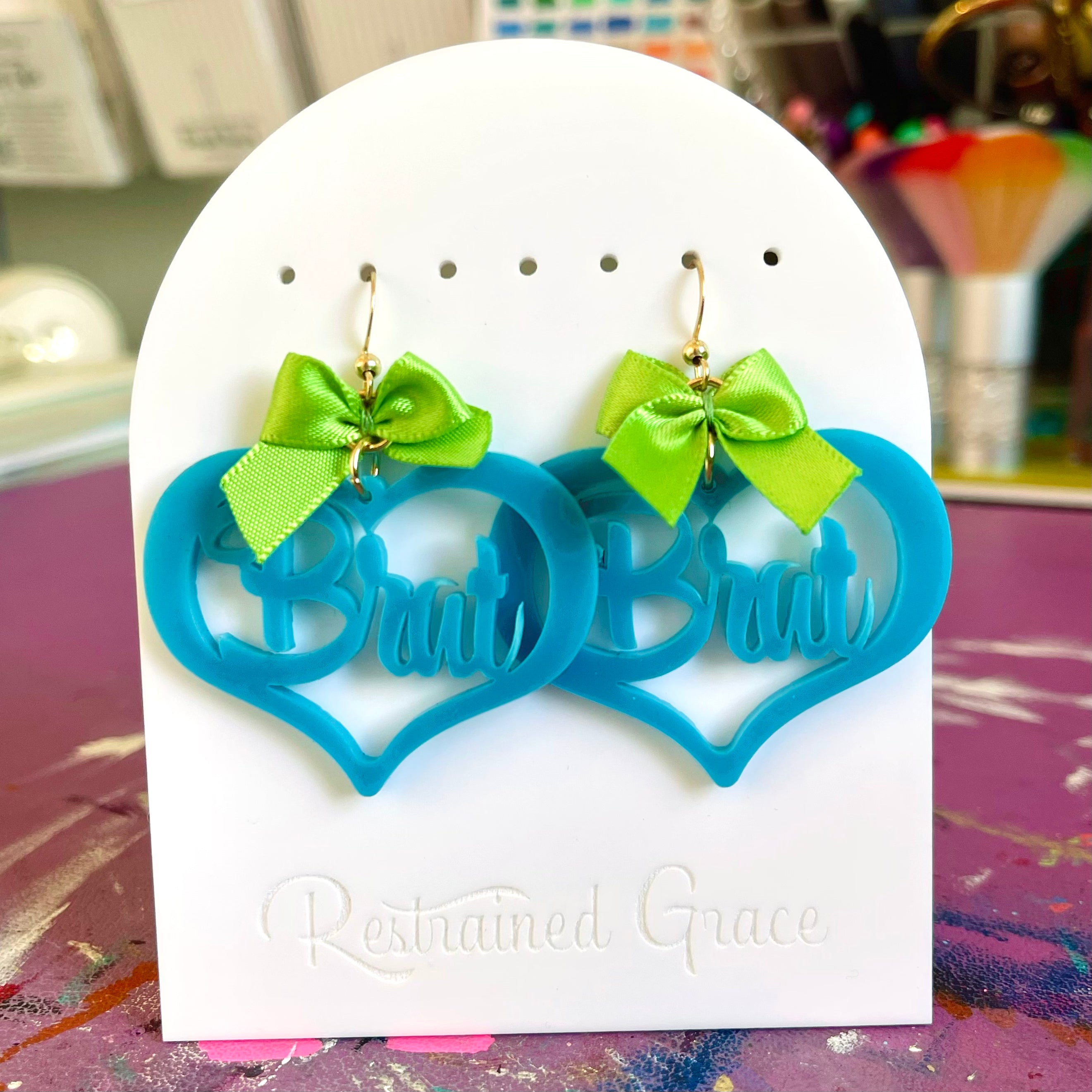 Custom Brat Heart Earrings Earrings Restrained Grace