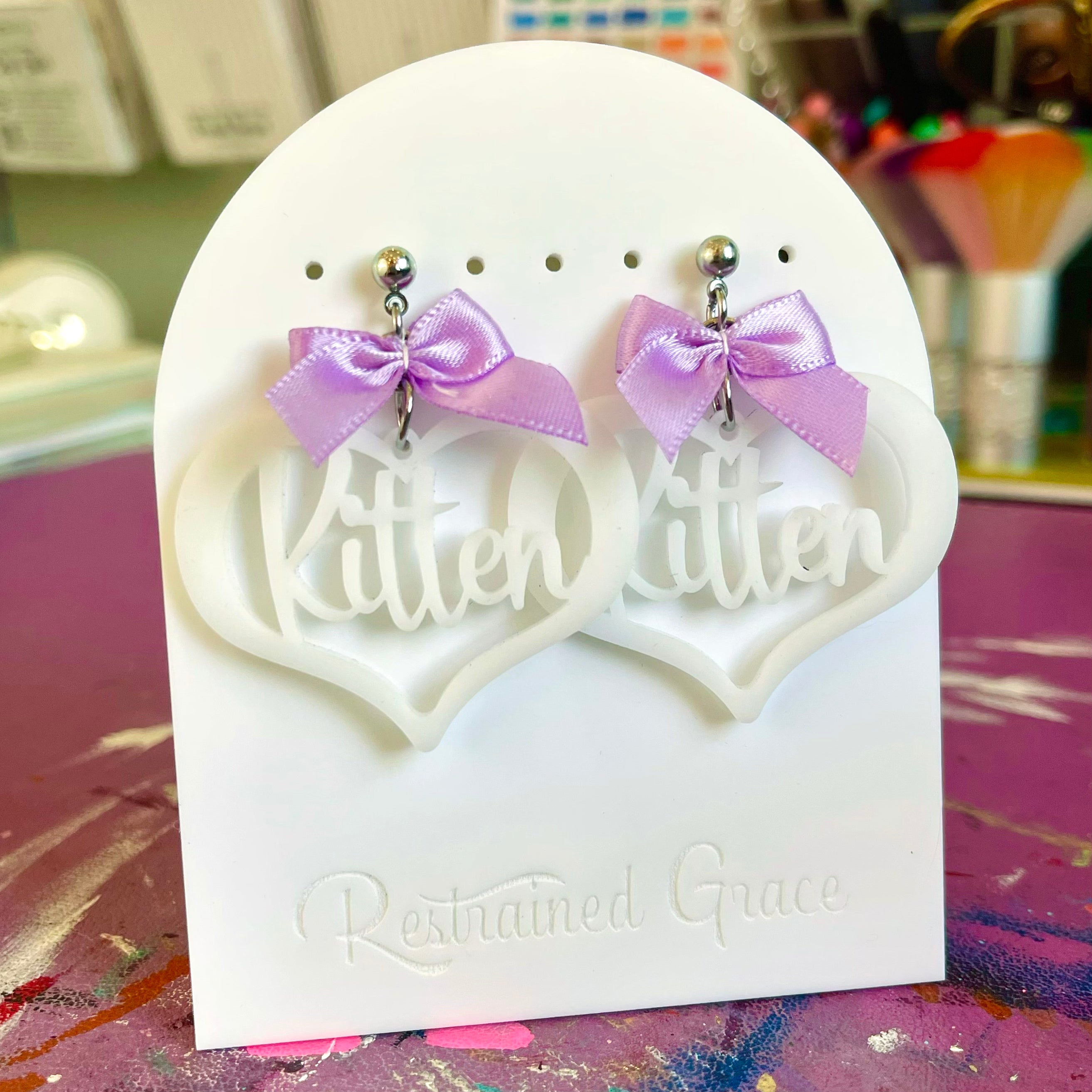 Custom Kitten Heart Earrings Earrings Restrained Grace