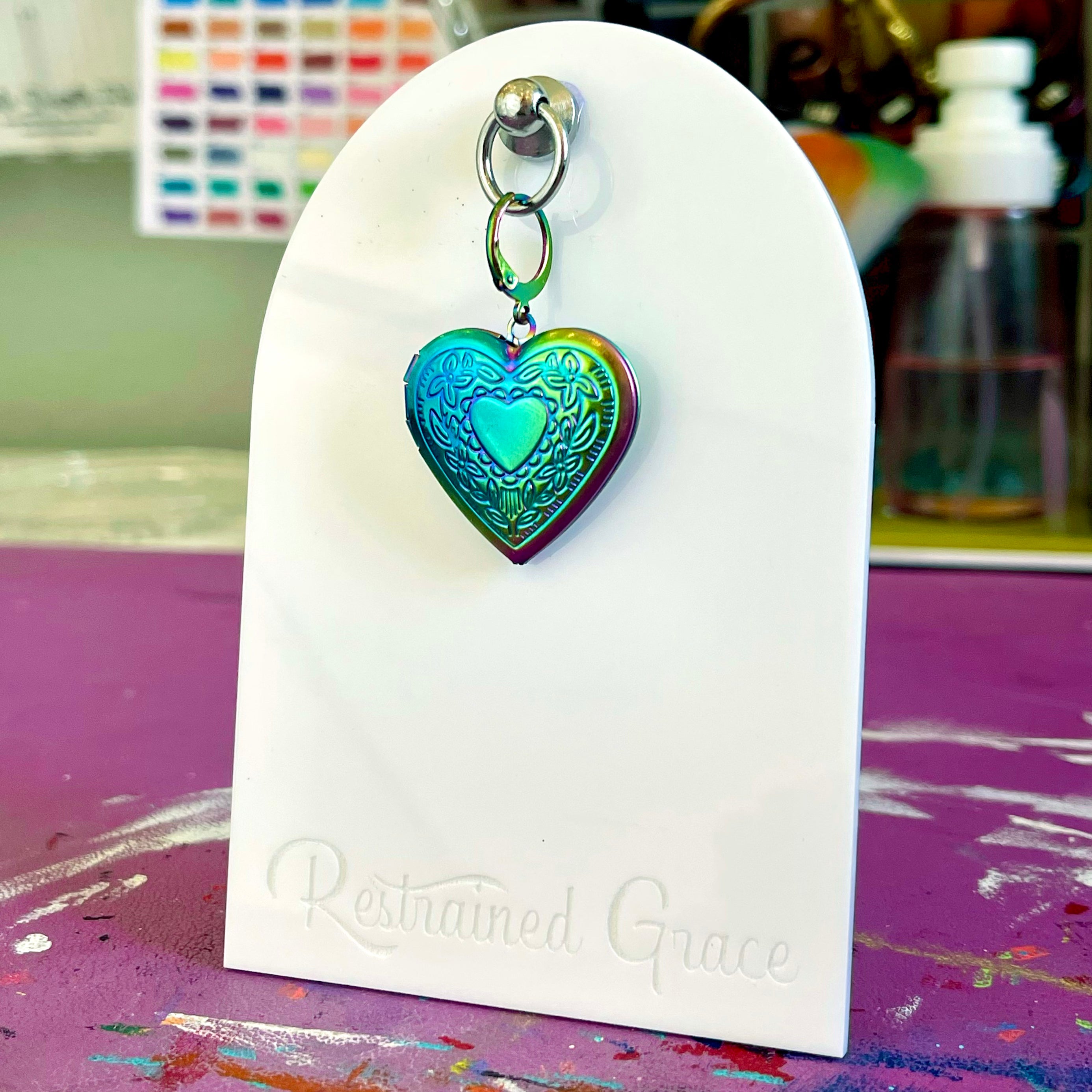 Rainbow Heart Locket Collar Tag