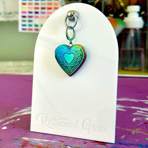Rainbow Heart Locket Collar Tag Collar Tag Restrained Grace