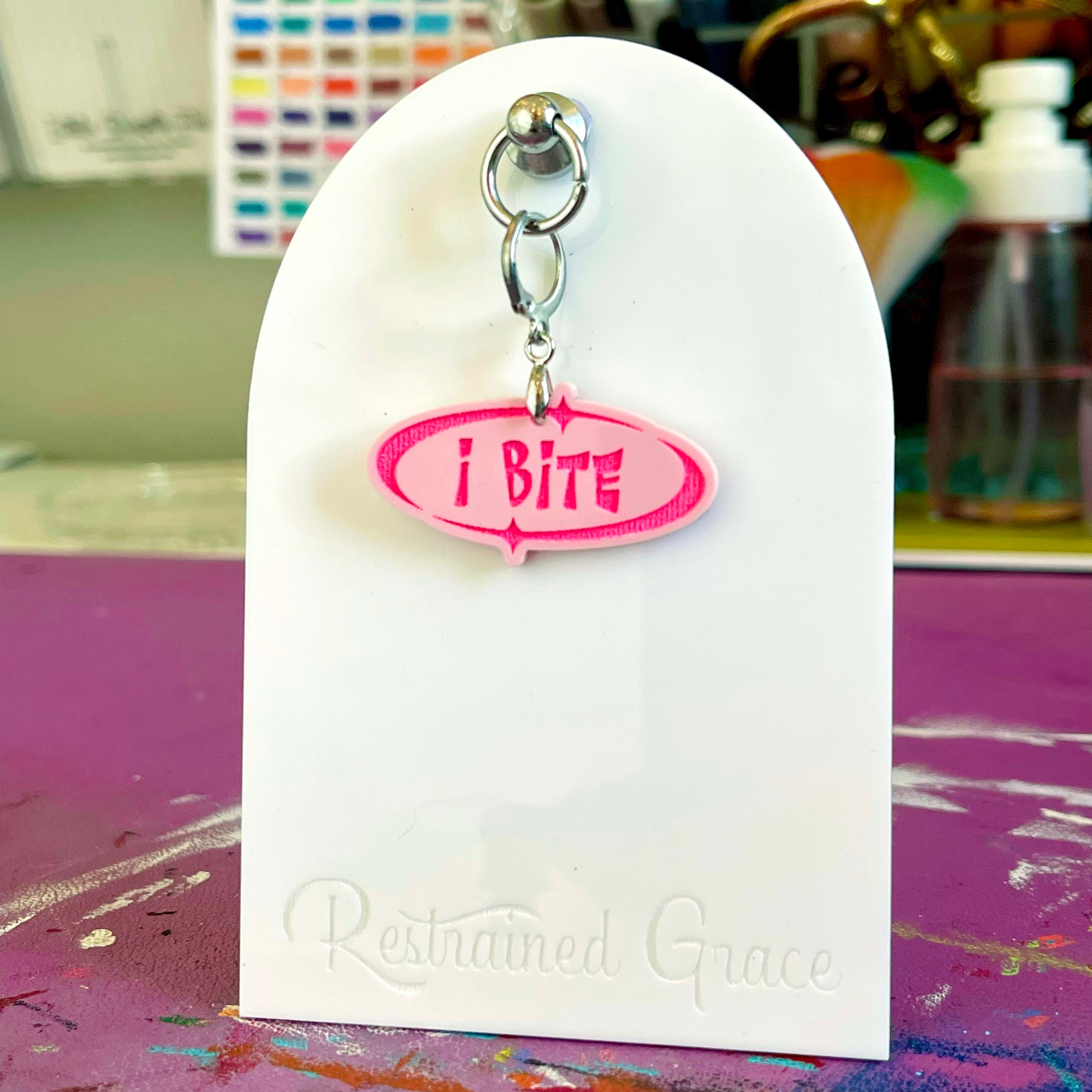 Y2K "I Bite" Collar Tag