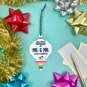Personalized LGBTQ Just Married Christmas Ornament Ornament Restrained Grace