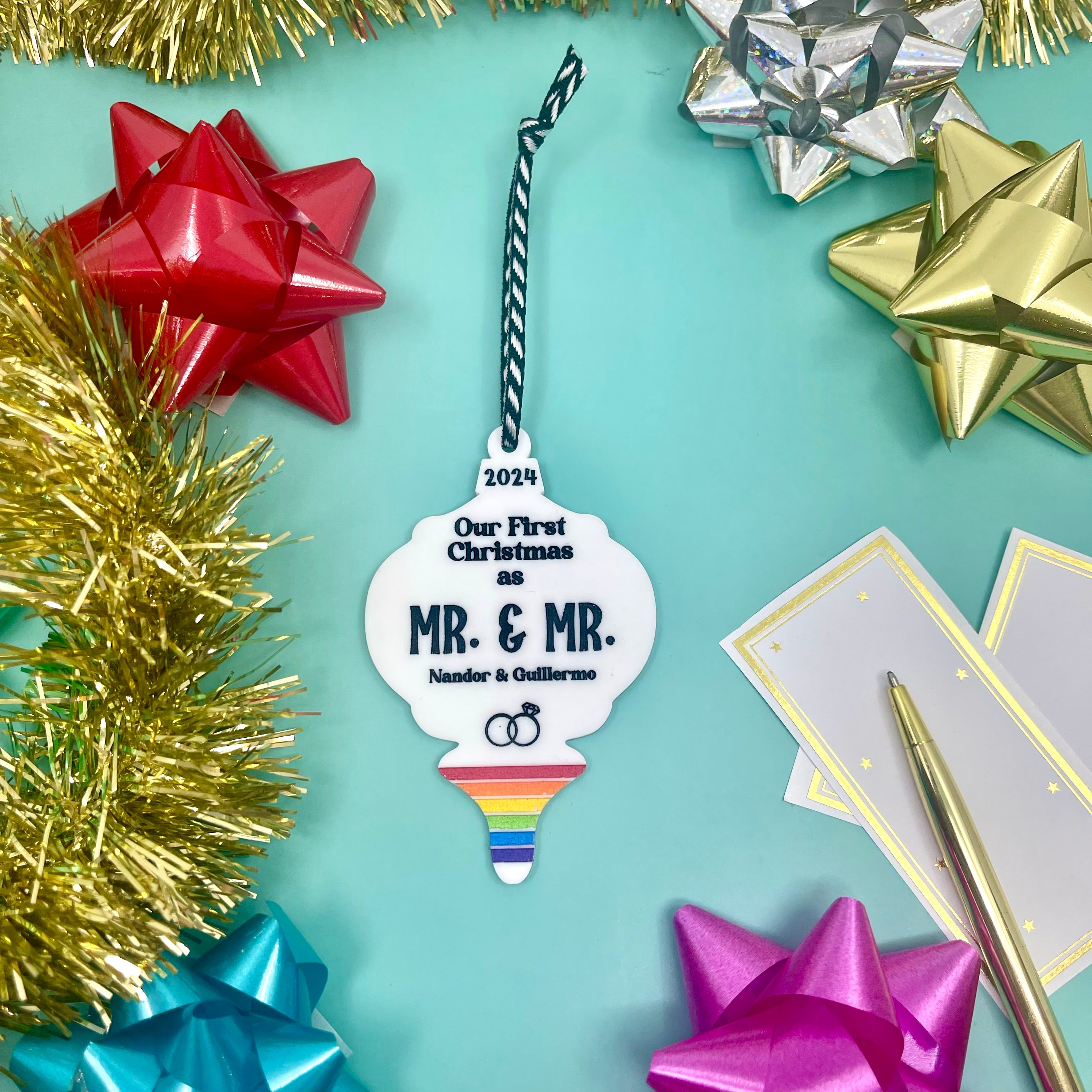 Personalized LGBTQ Just Married Christmas Ornament Ornament Restrained Grace