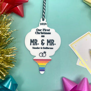 Personalized LGBTQ Just Married Christmas Ornament Ornament Restrained Grace
