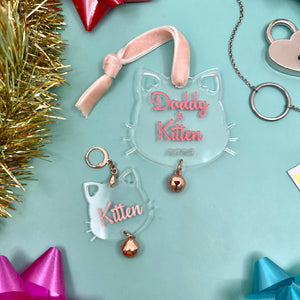 Personalized BDSM Kitten Christmas Ornament & Collar Tag Set Ornament Restrained Grace