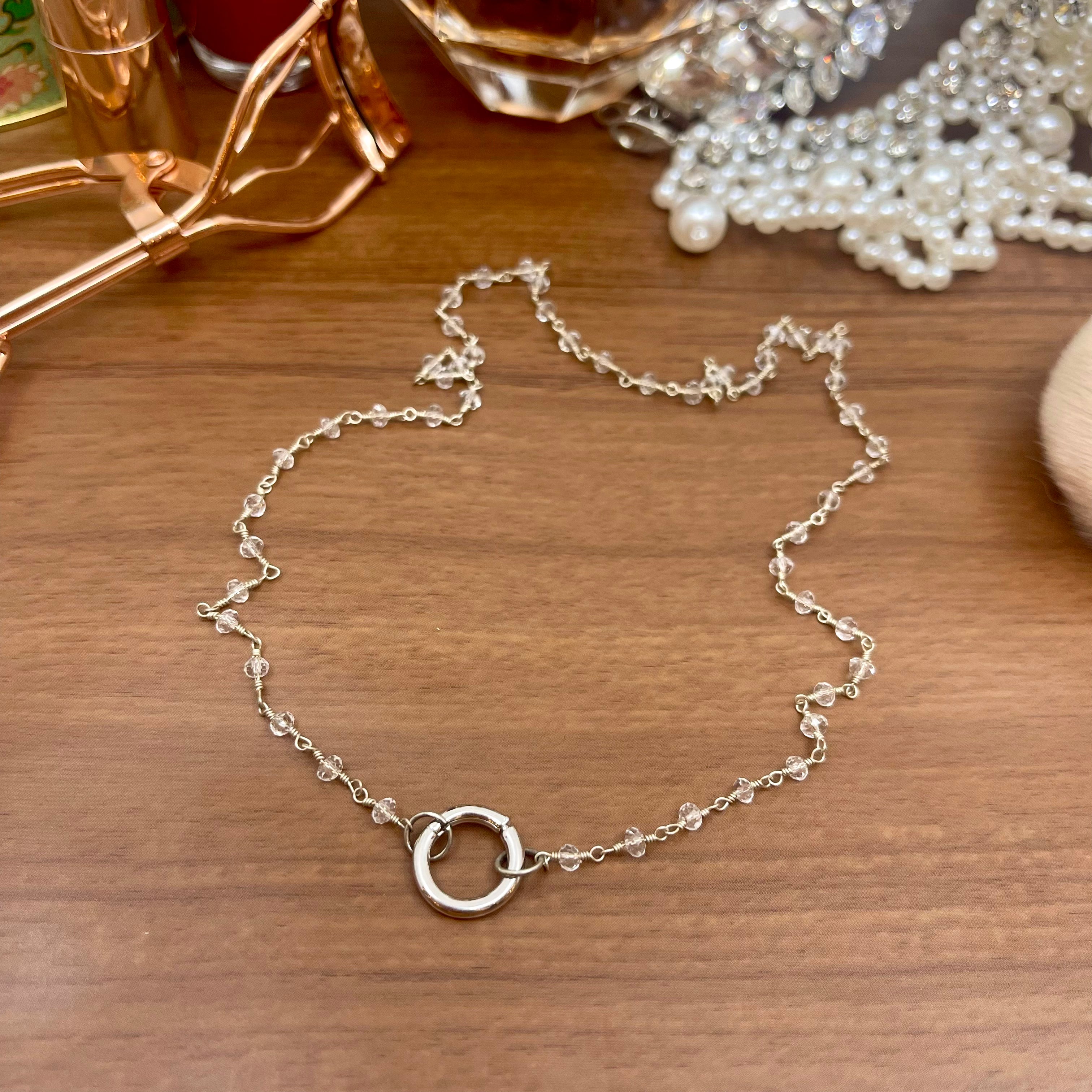 Discreet Rosary Ring of O Day Collar - White Topaz & Sterling Silver