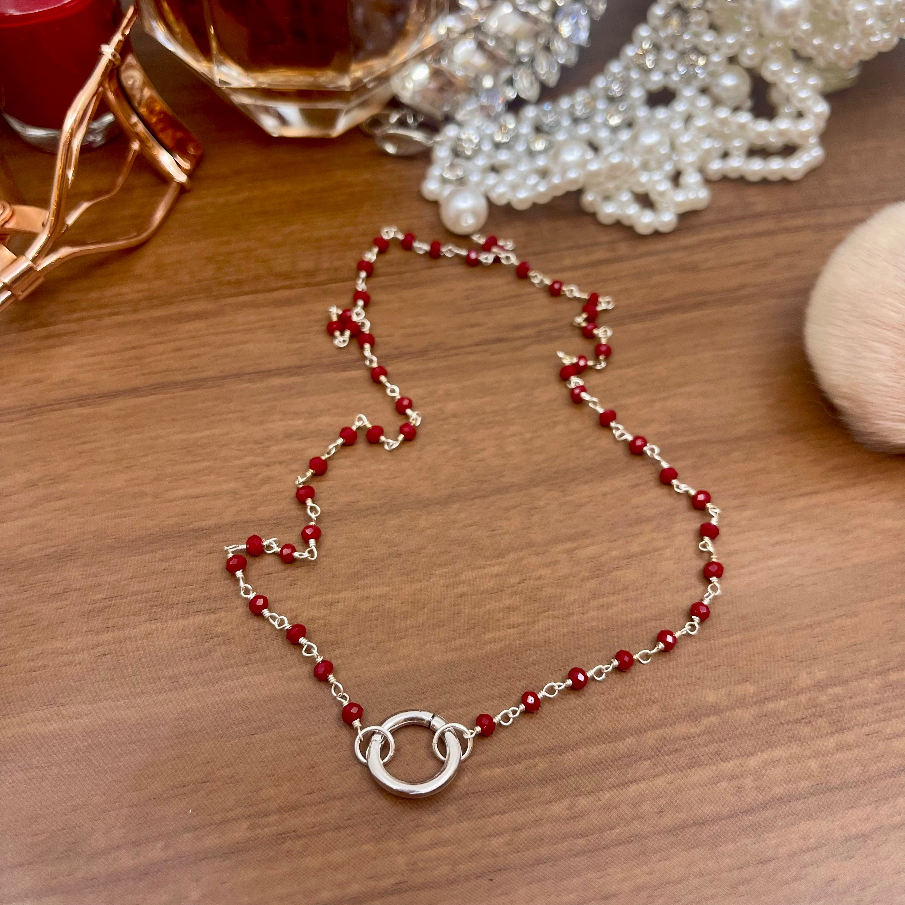 Discreet Rosary Ring of O Day Collar - Red Chalcedony & Sterling Silver