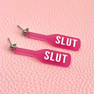 Slut Paddle Earrings - BDSM Jewelry Earrings Restrained Grace