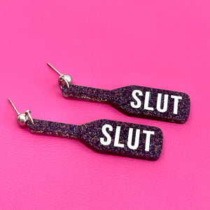 Slut Paddle Earrings - BDSM Jewelry Earrings Restrained Grace