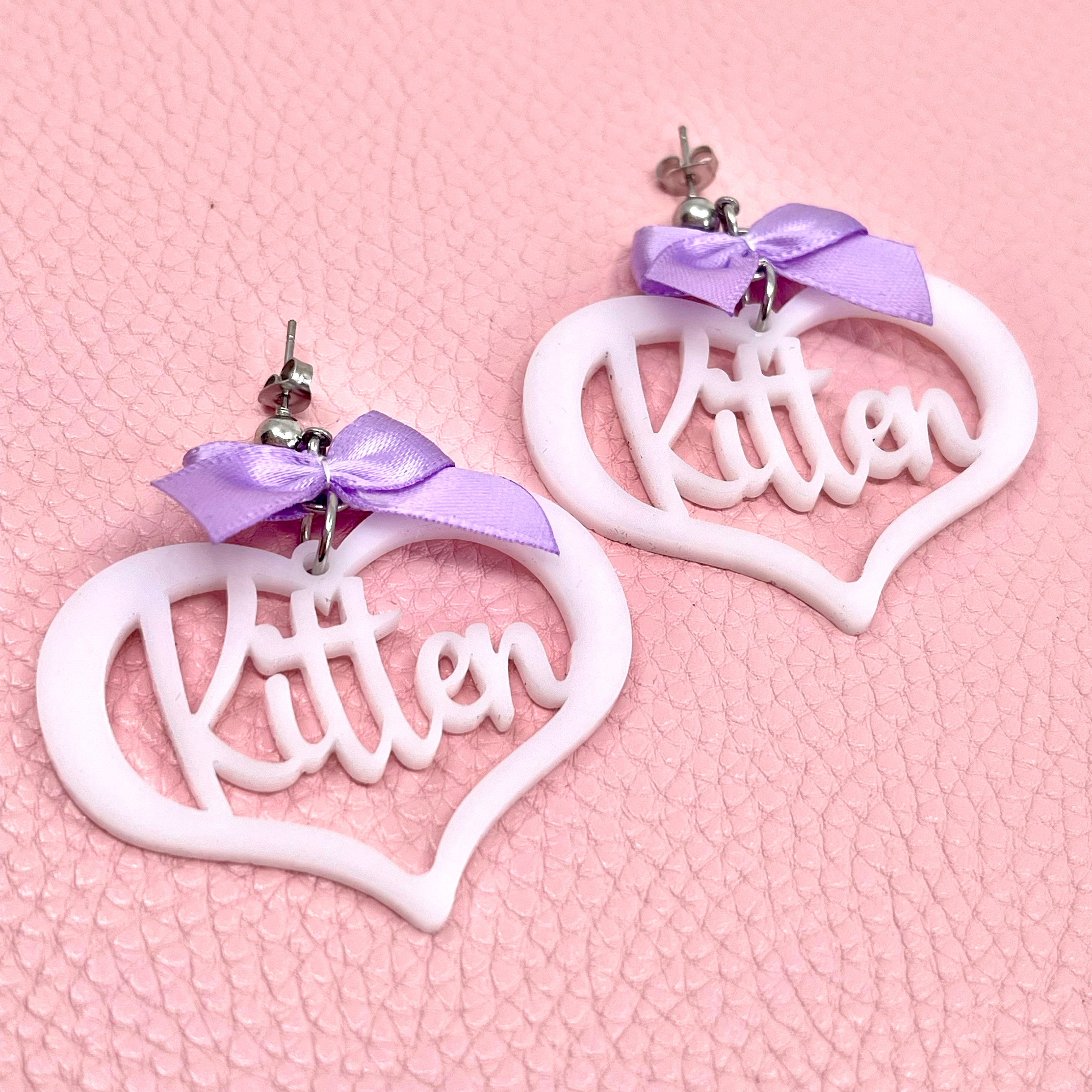 Kitten Cutout Earrings - White & Lavender Earrings Restrained Grace