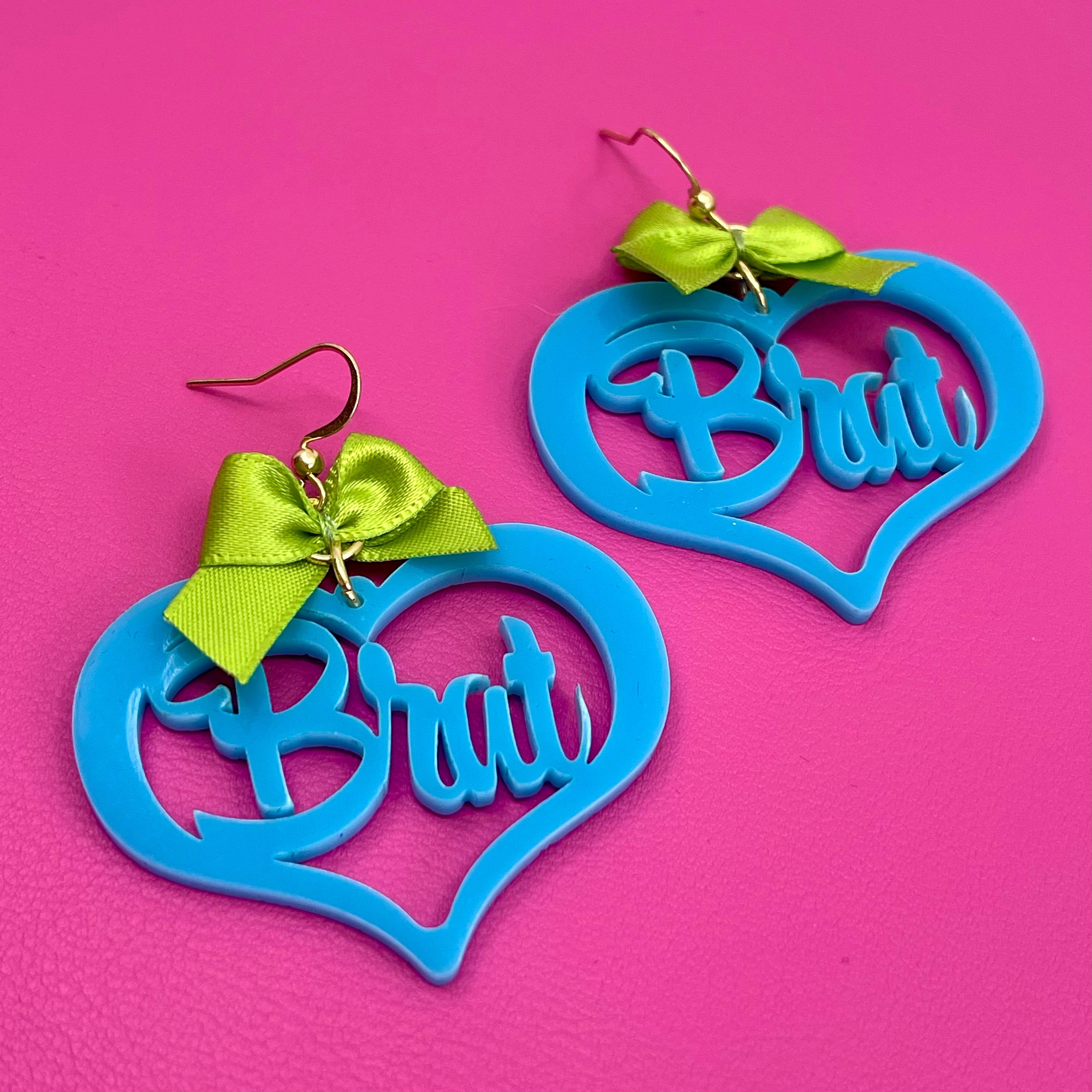 Brat Cutout Earrings - Teal & Chartreuse Earrings Restrained Grace