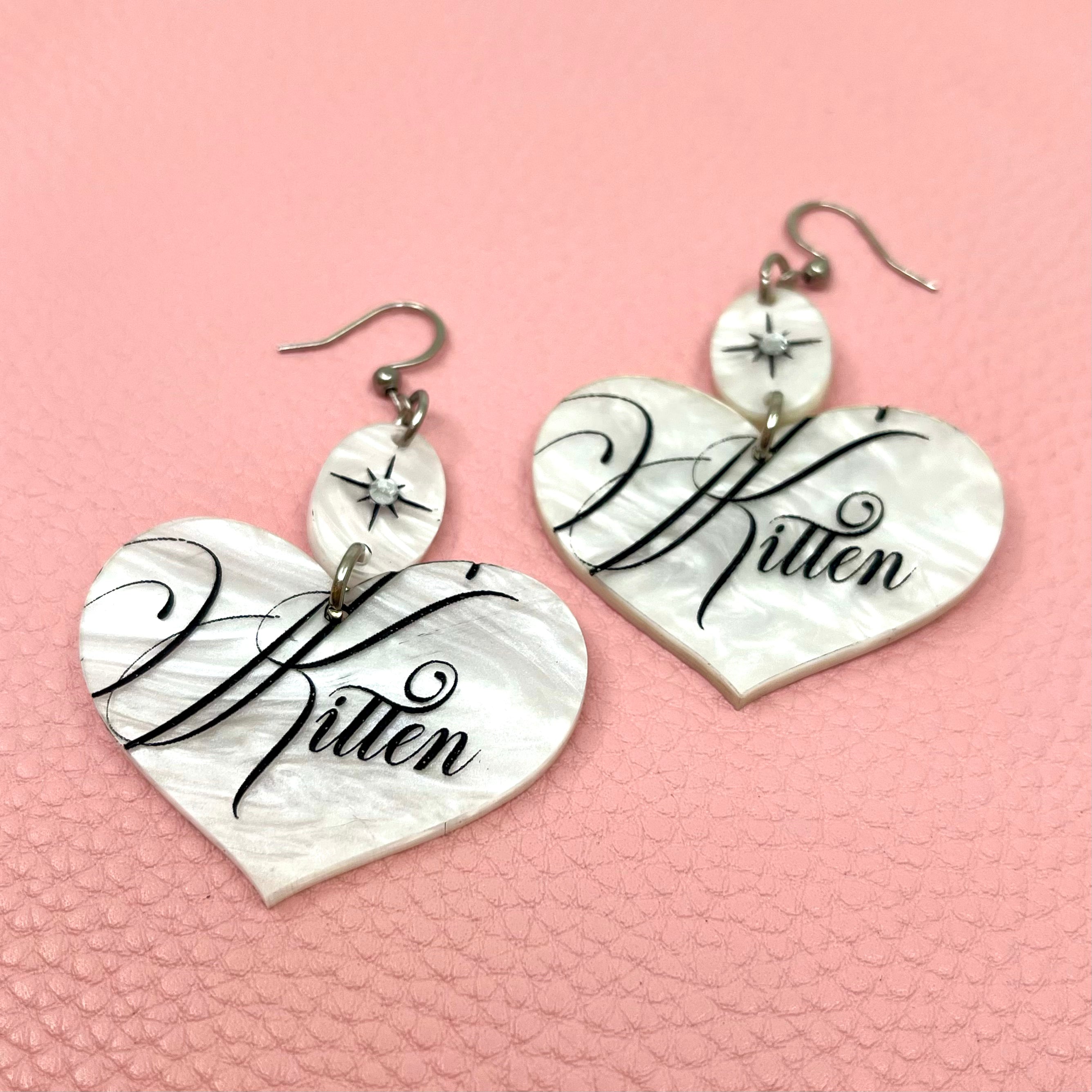 'Kitten' Vintage Romance Heart Earrings