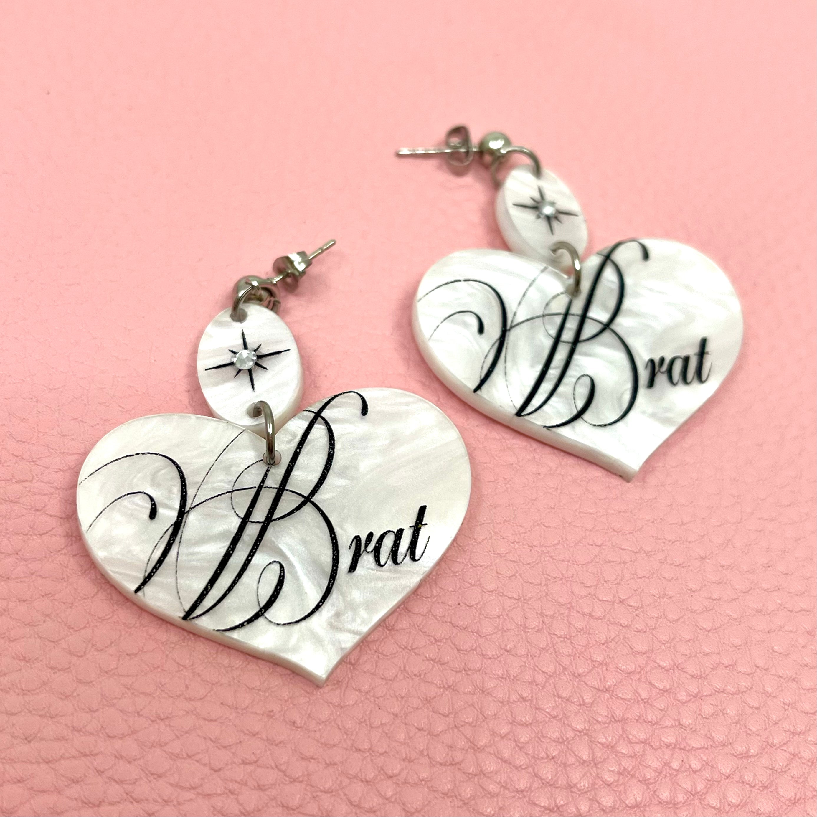 'Brat' Vintage Romance Heart Earrings