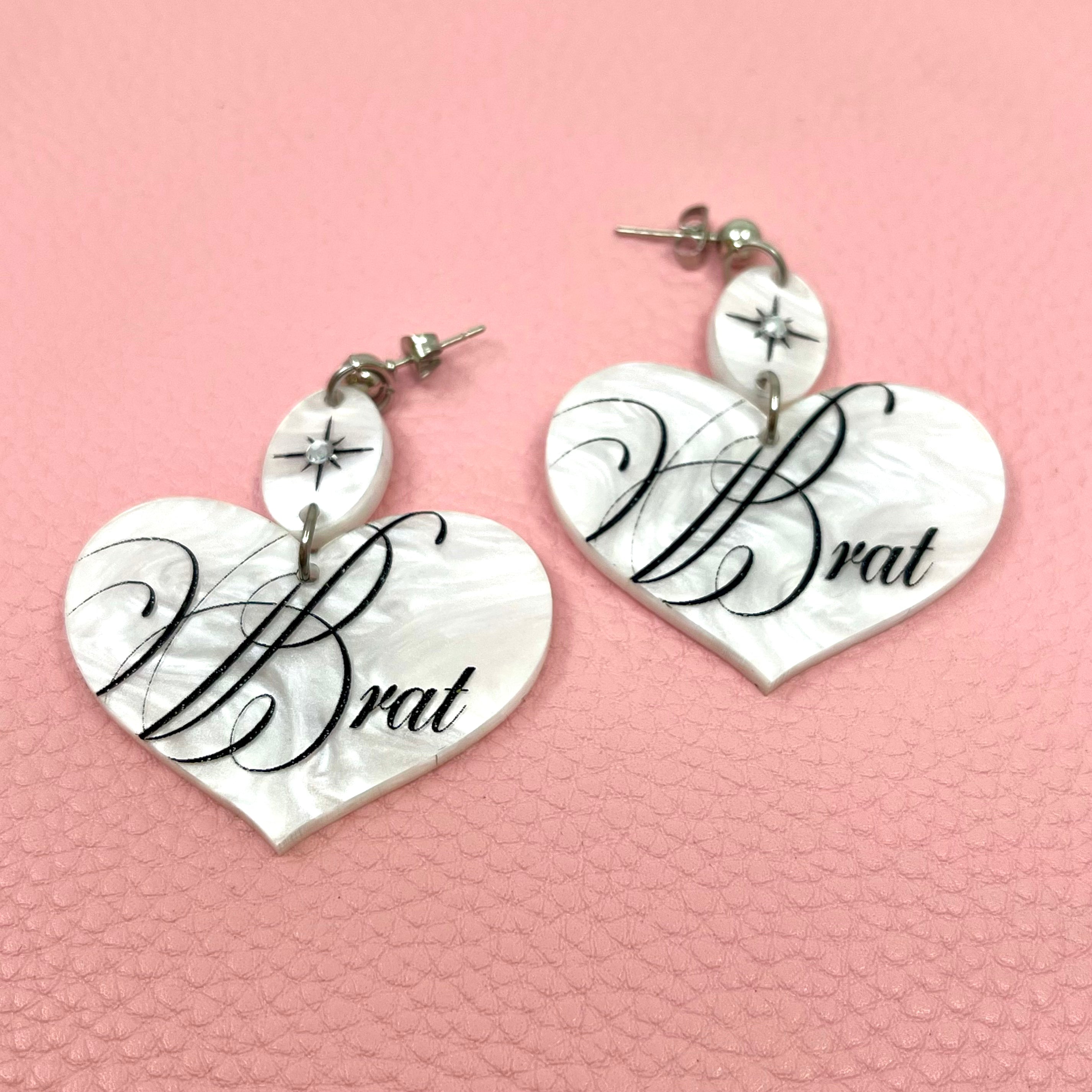 'Brat' Vintage Romance Heart Earrings