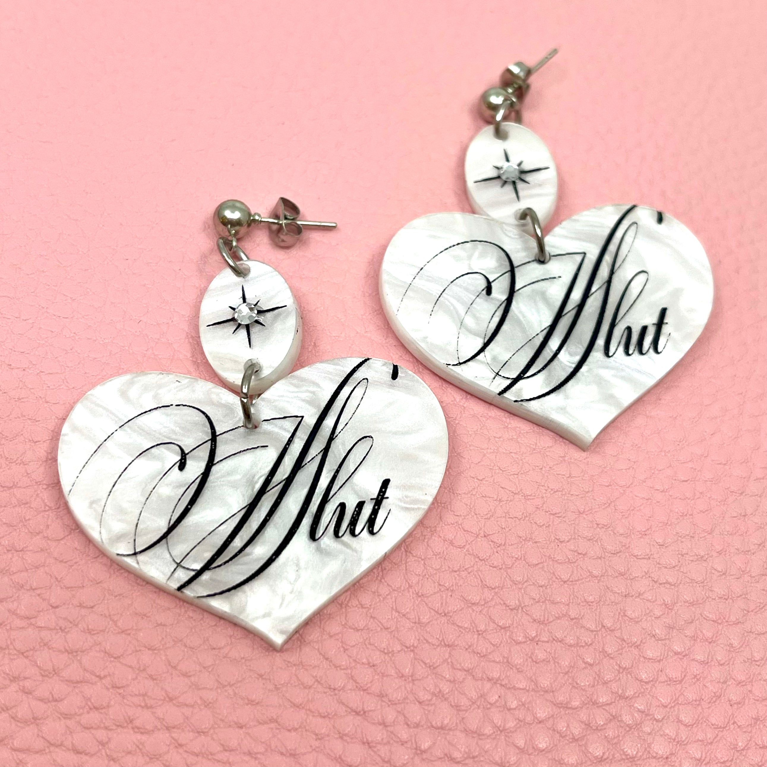 'Slut' Vintage Romance Heart Earrings