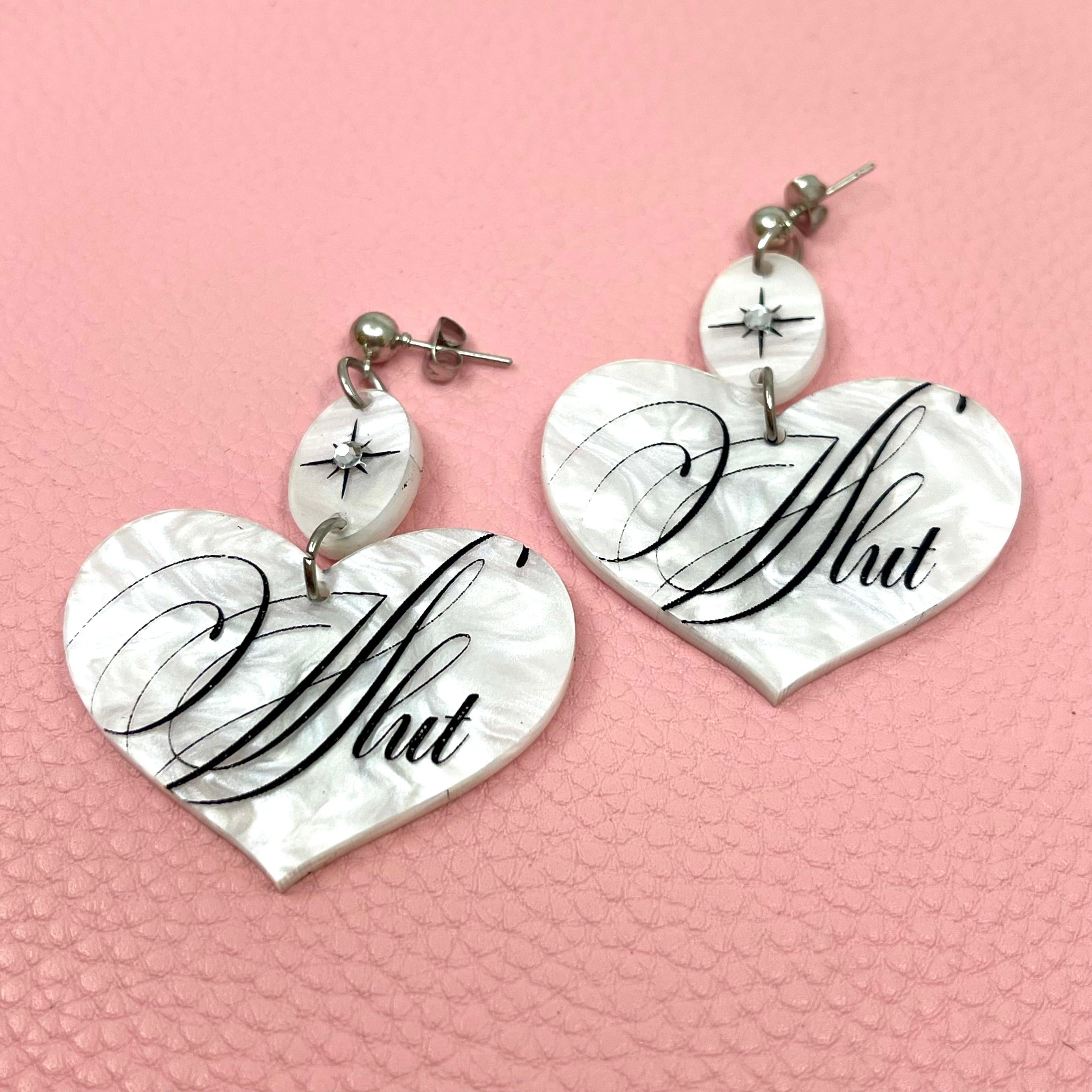 'Slut' Vintage Romance Heart Earrings