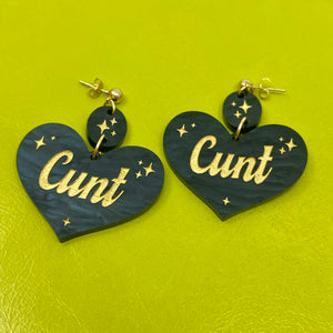 Cunt Retro Sparkle Heart Earrings Earrings Restrained Grace