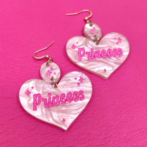 Princess Retro Sparkle Heart Earrings - Pink Earrings Restrained Grace