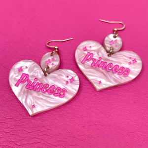 Princess Retro Sparkle Heart Earrings - Pink Earrings Restrained Grace