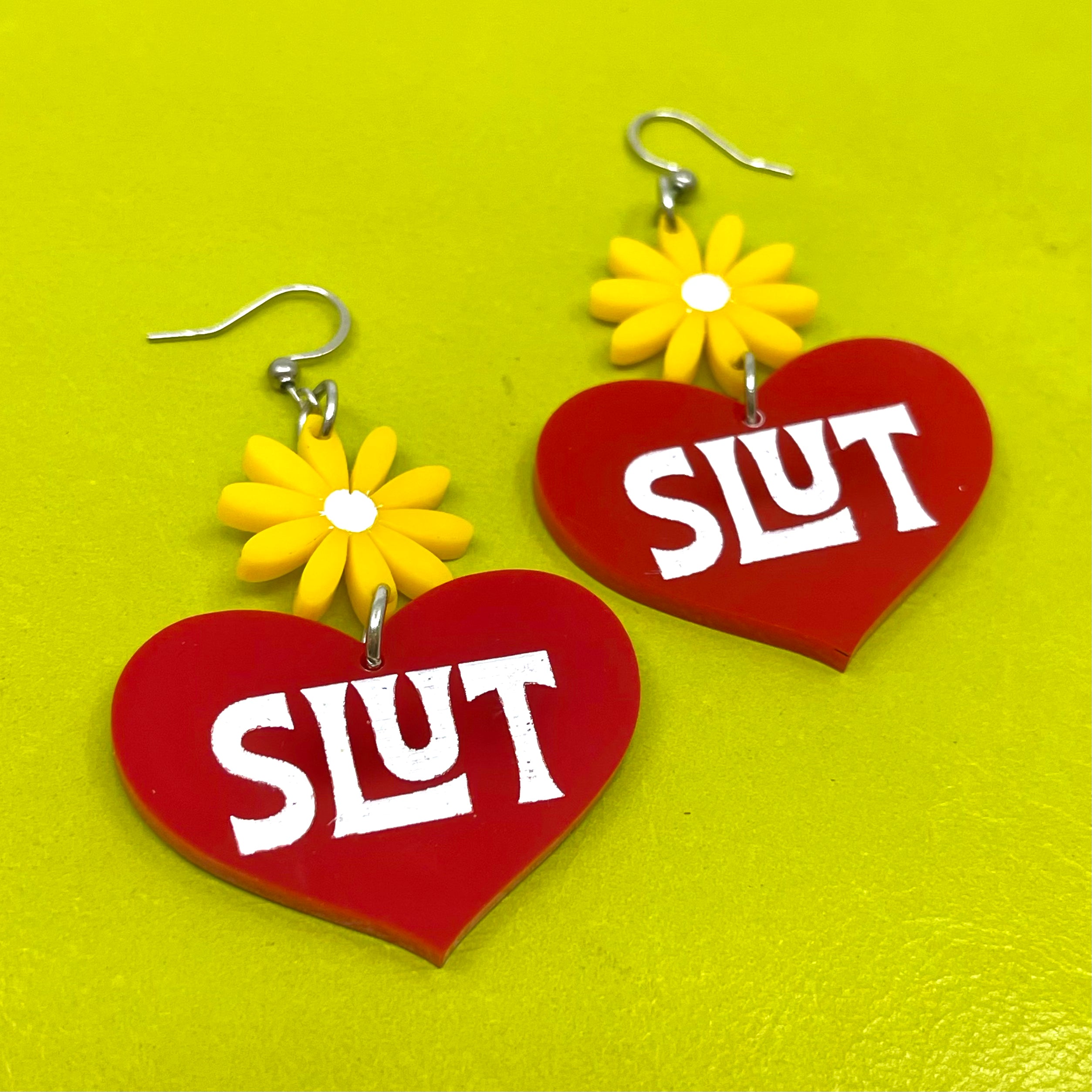 70s 'Slut' Retro Heart Earrings