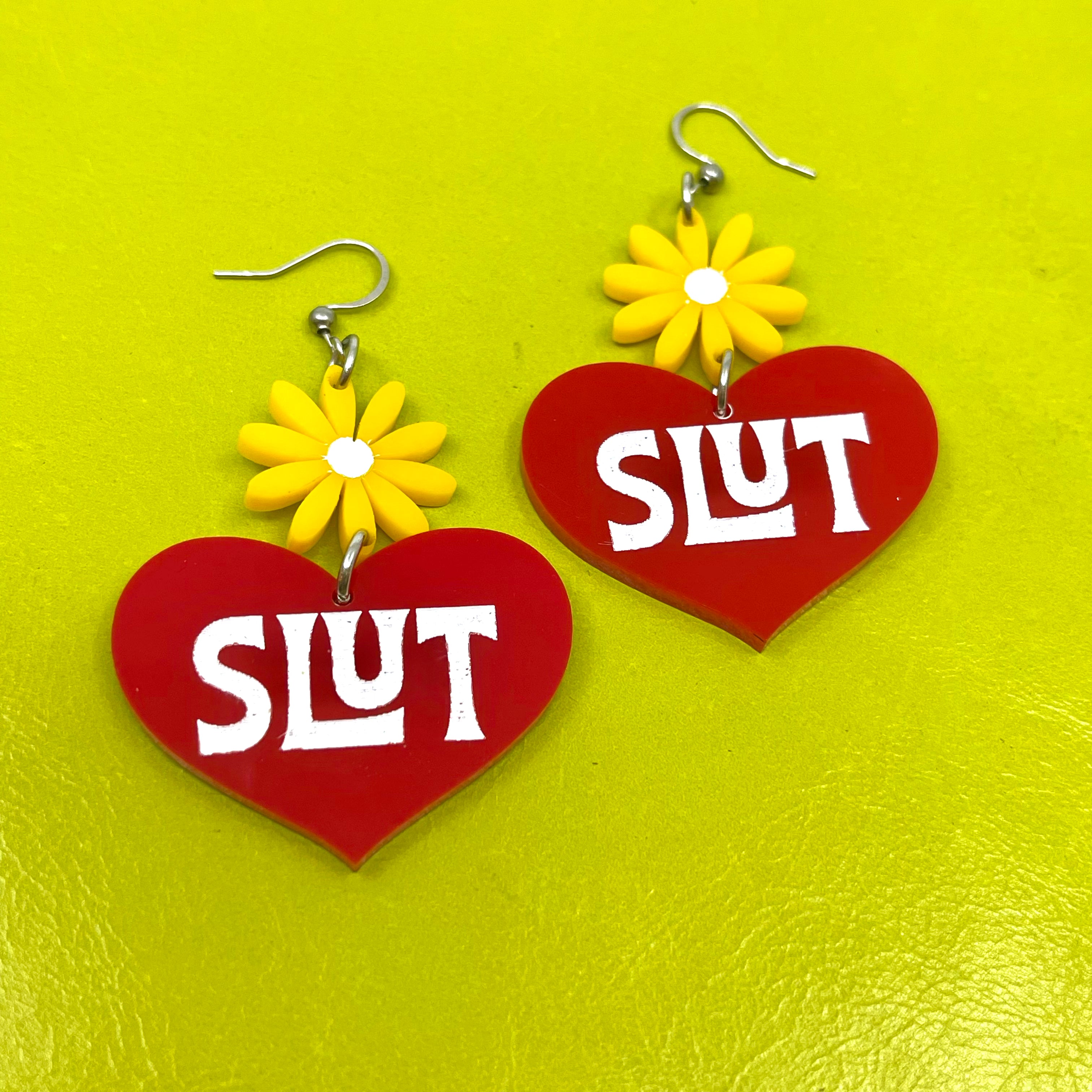 70s 'Slut' Retro Heart Earrings