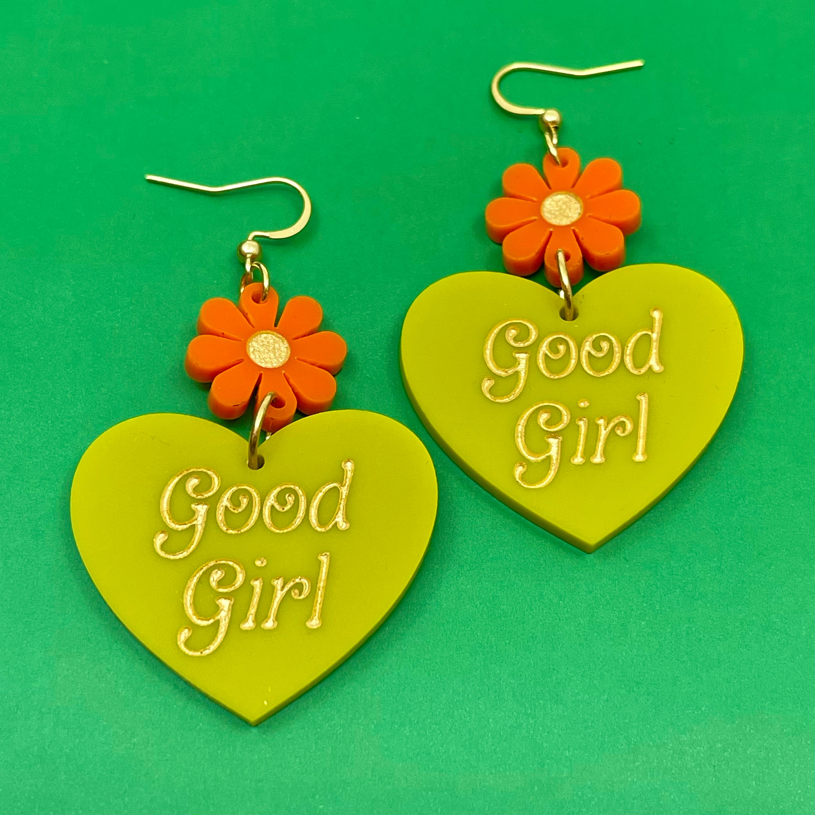 'Good Girl' Retro 80s Heart Earrings