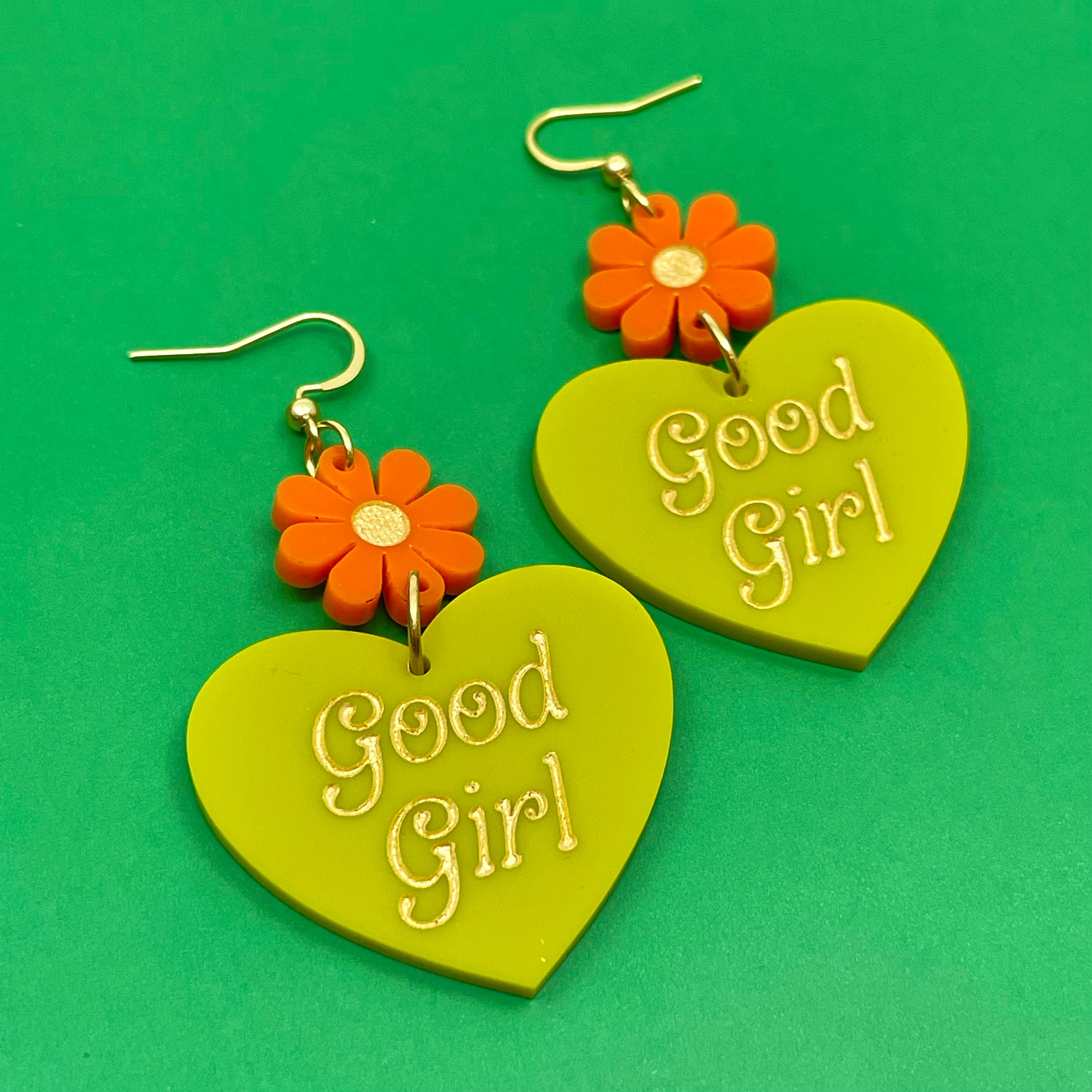'Good Girl' Retro 80s Heart Earrings