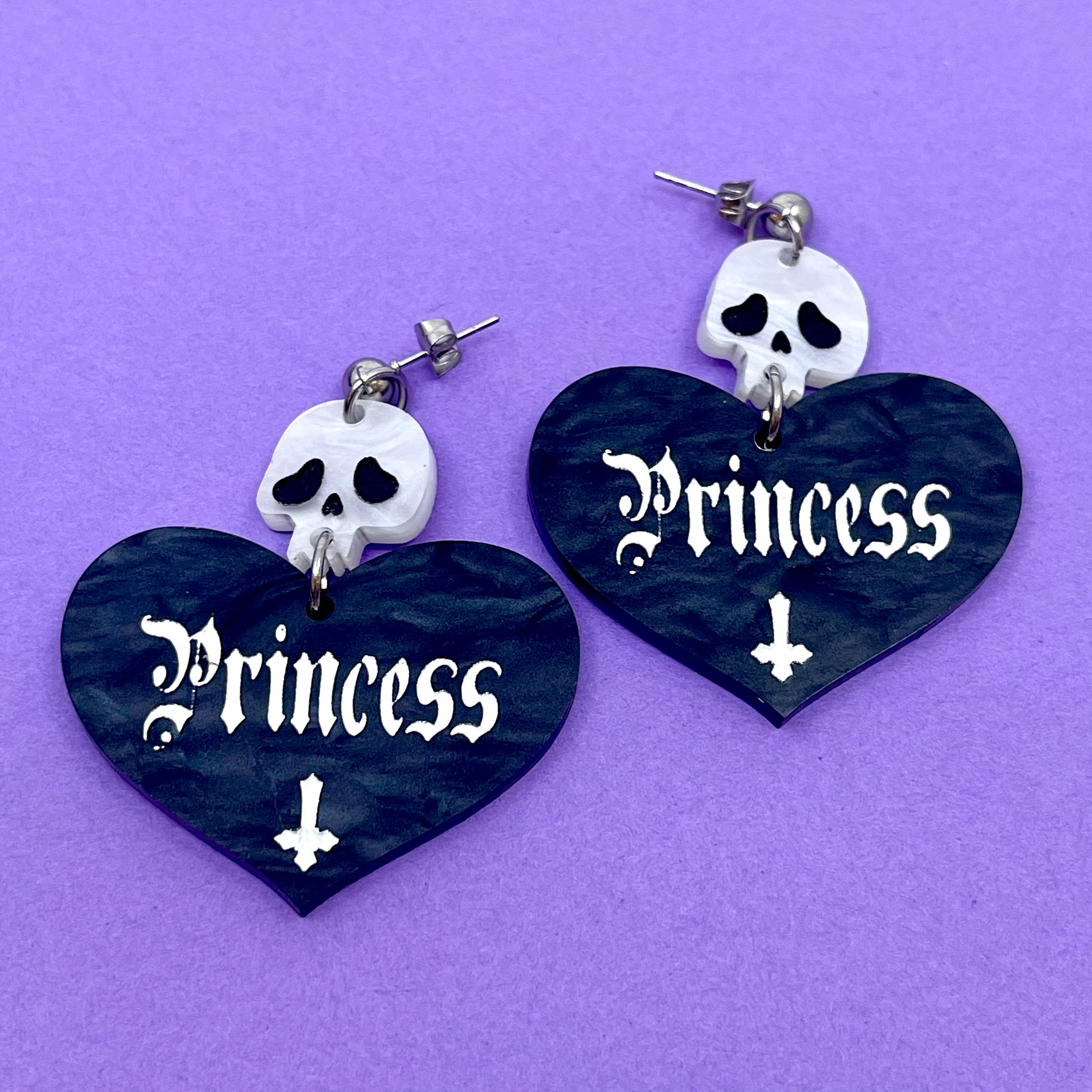 'Princess' Goth Heart Earrings