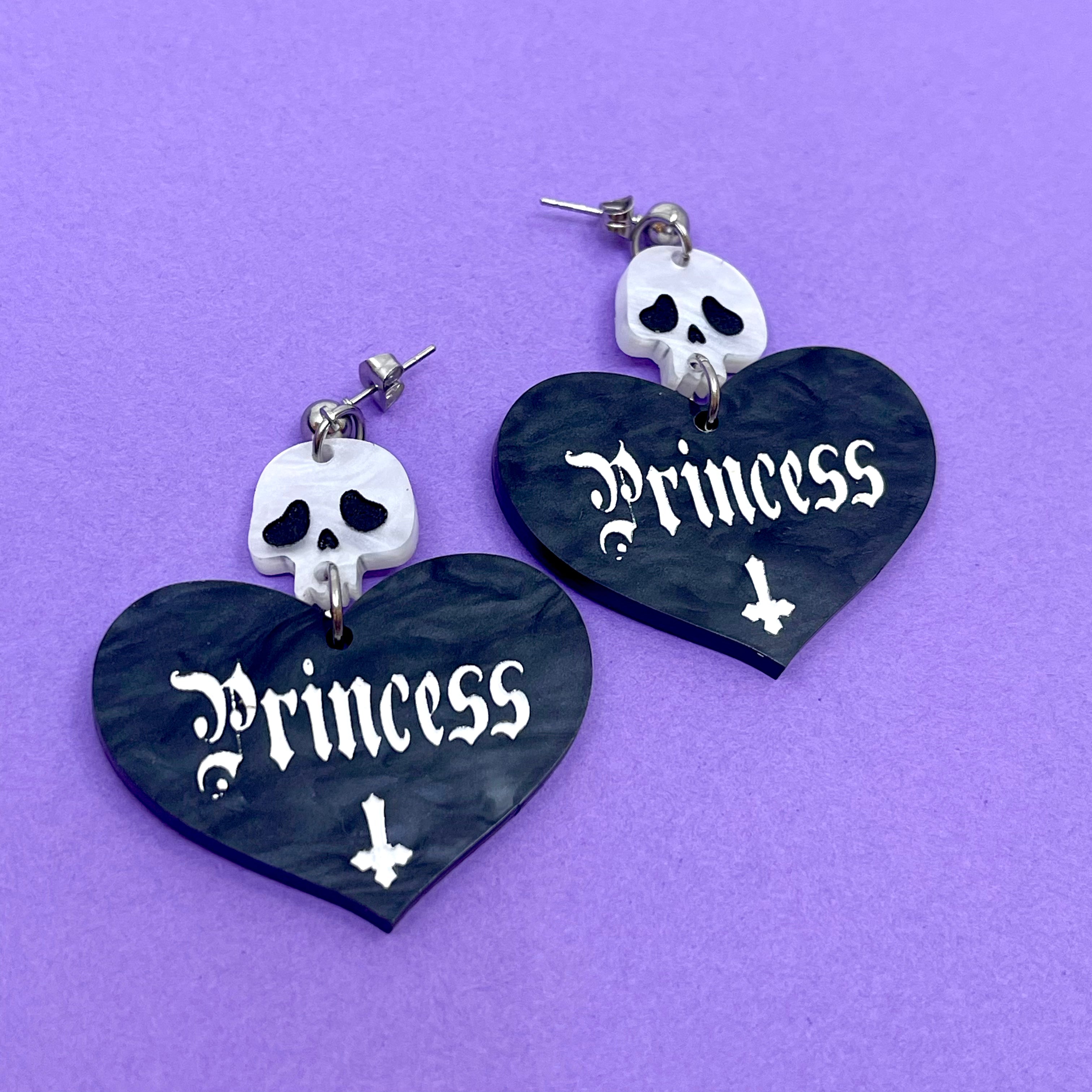 'Princess' Goth Heart Earrings