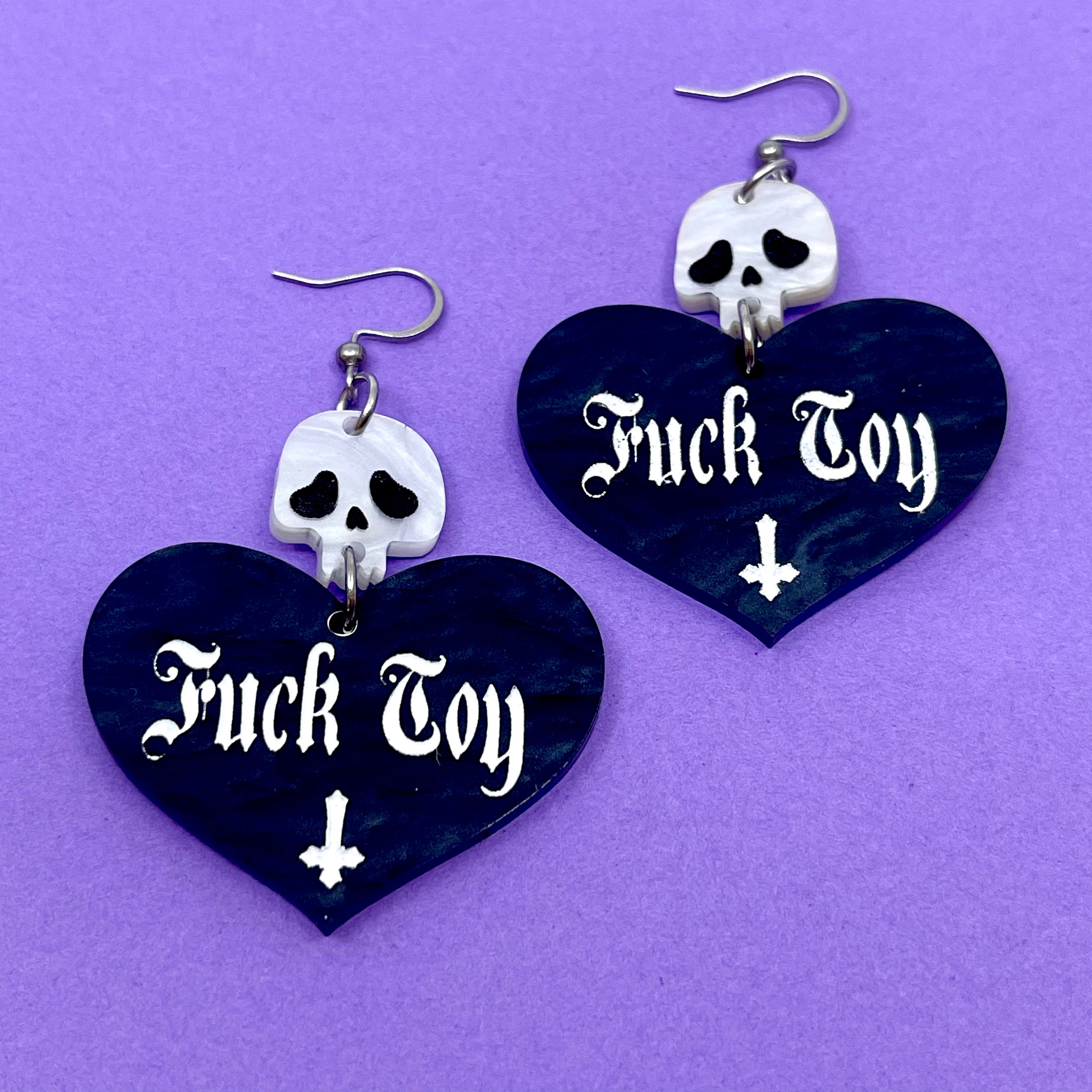 Fuck Toy Goth Heart Earrings