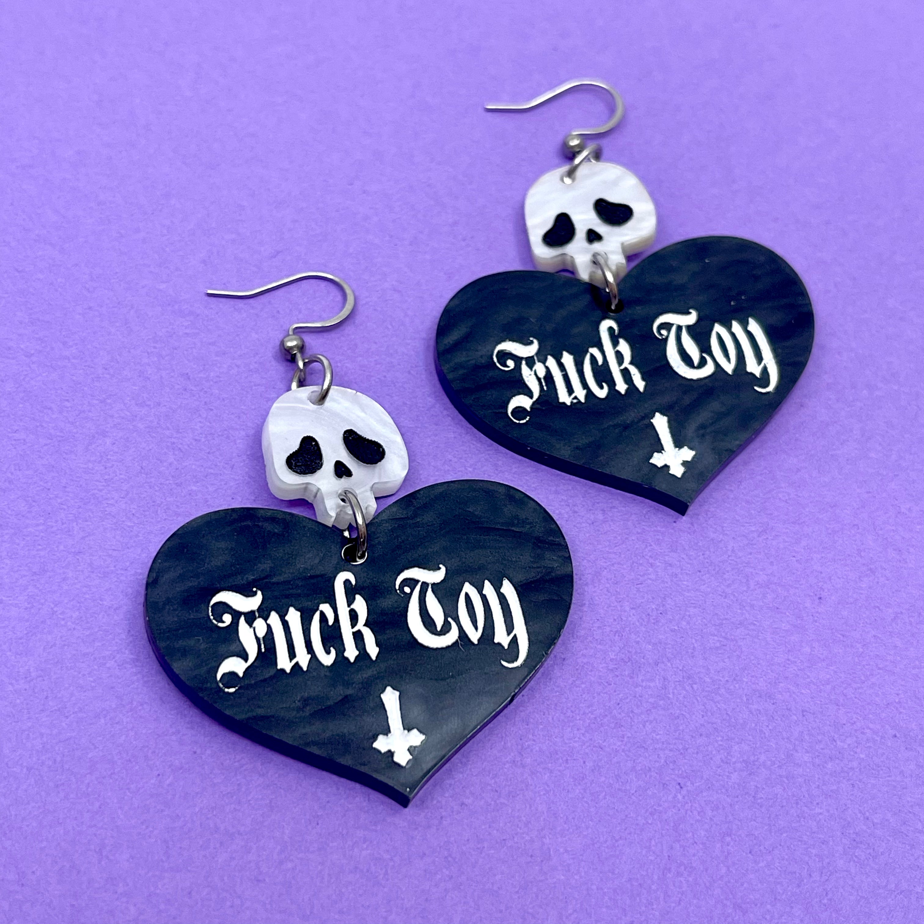 Fuck Toy Goth Heart Earrings
