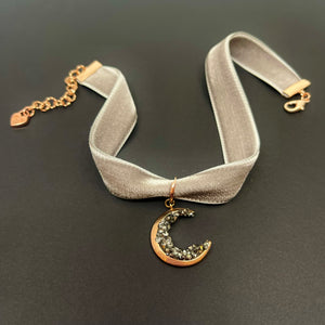Gray & Rose Gold Velvet Choker Necklace Restrained Grace