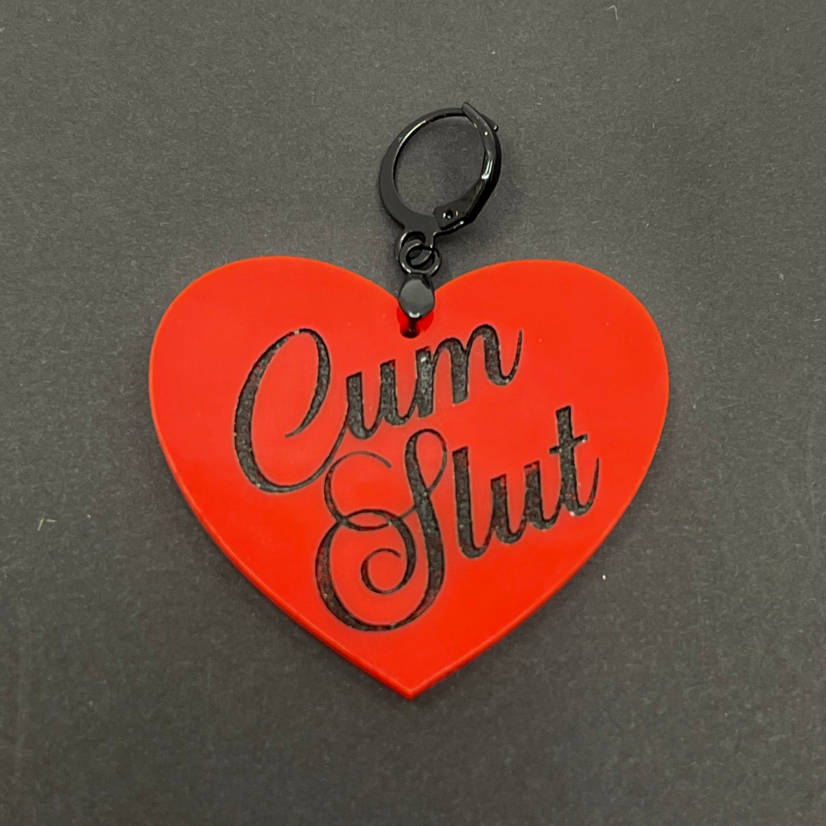 Cum Slut XL Heart Collar Tag - Red Collar Tag Restrained Grace