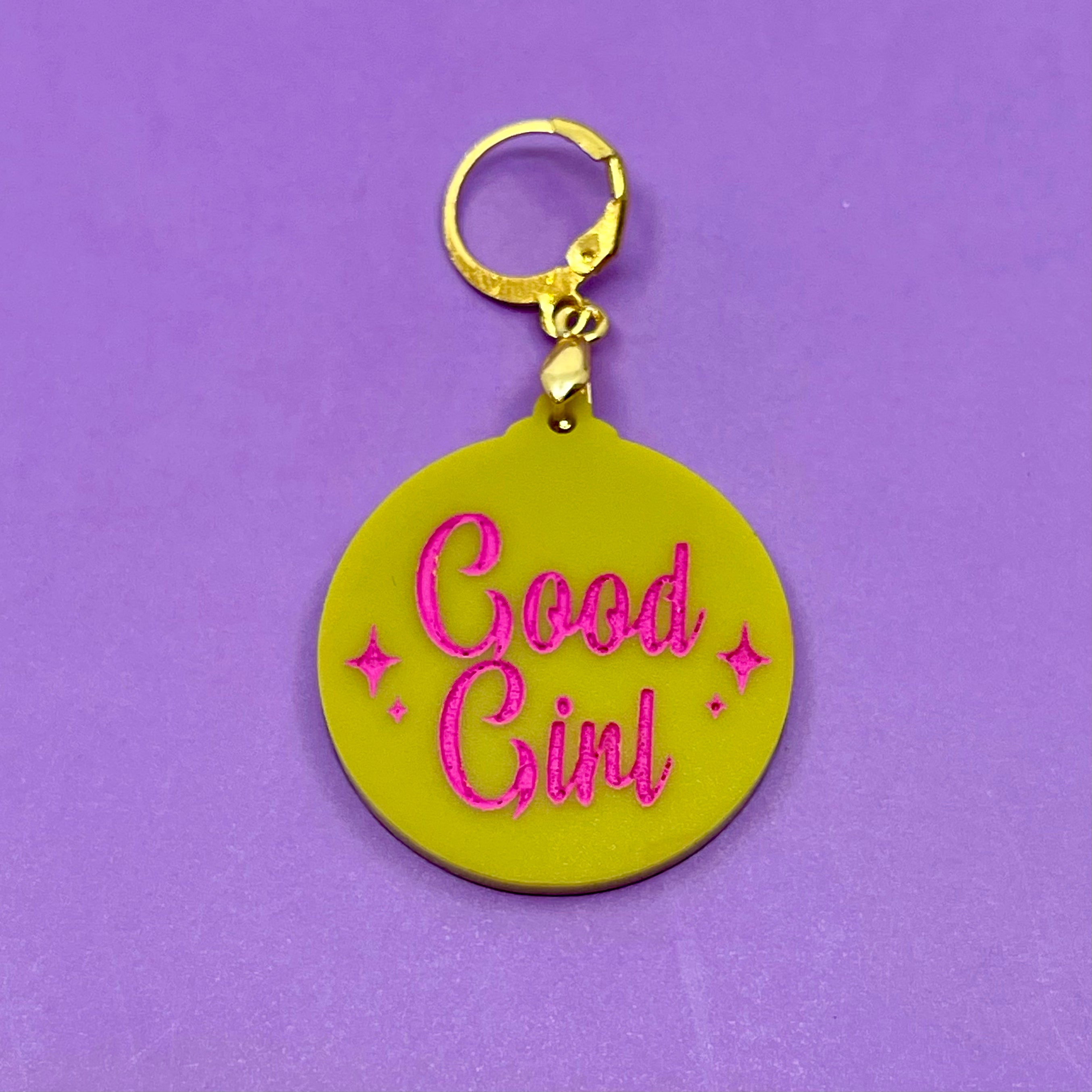 Retro Sparkle Good Girl Collar Tag - Chartreuse Collar Tag Restrained Grace