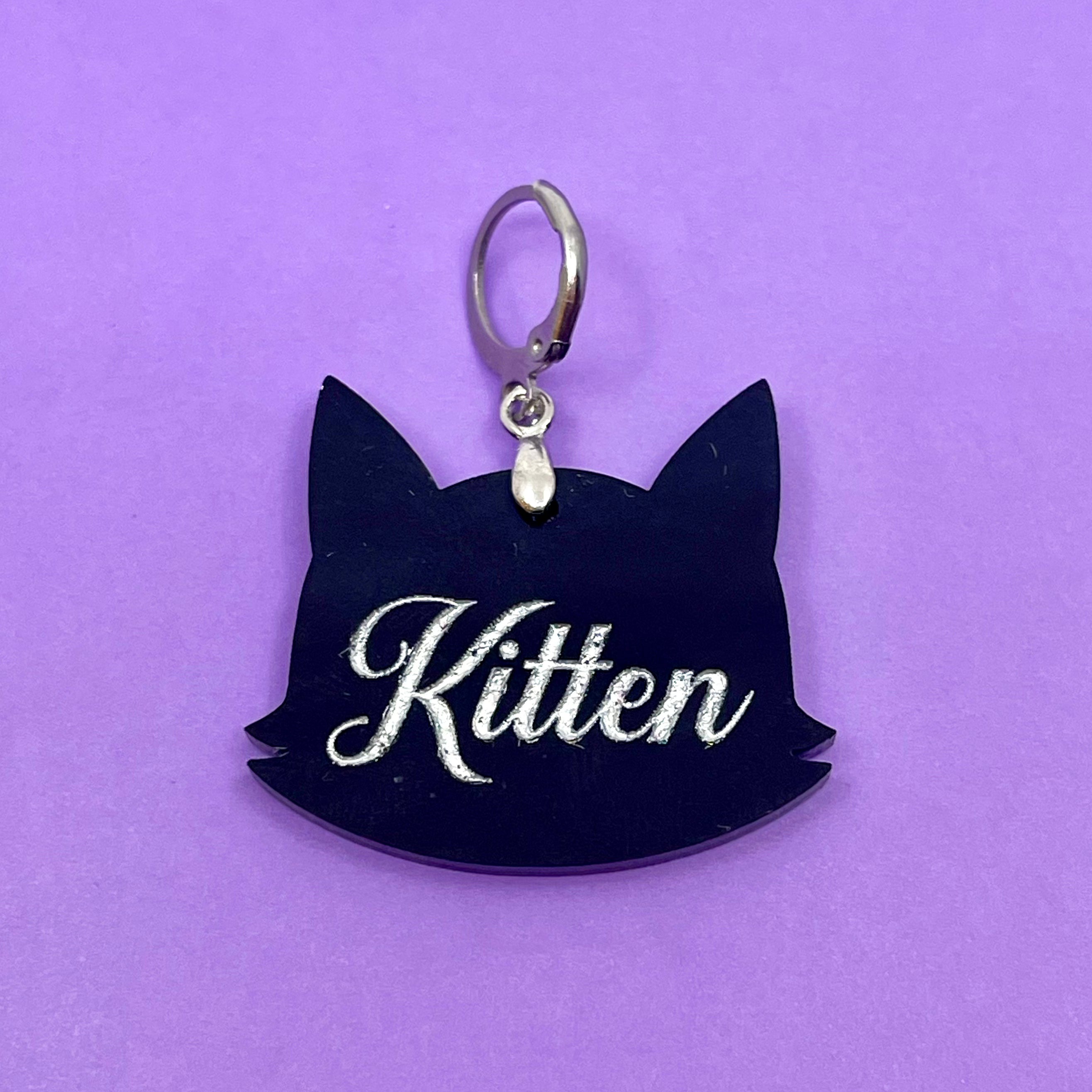 Fancy Kitten Collar Tag - Black & Silve Collar Tag Restrained Grace