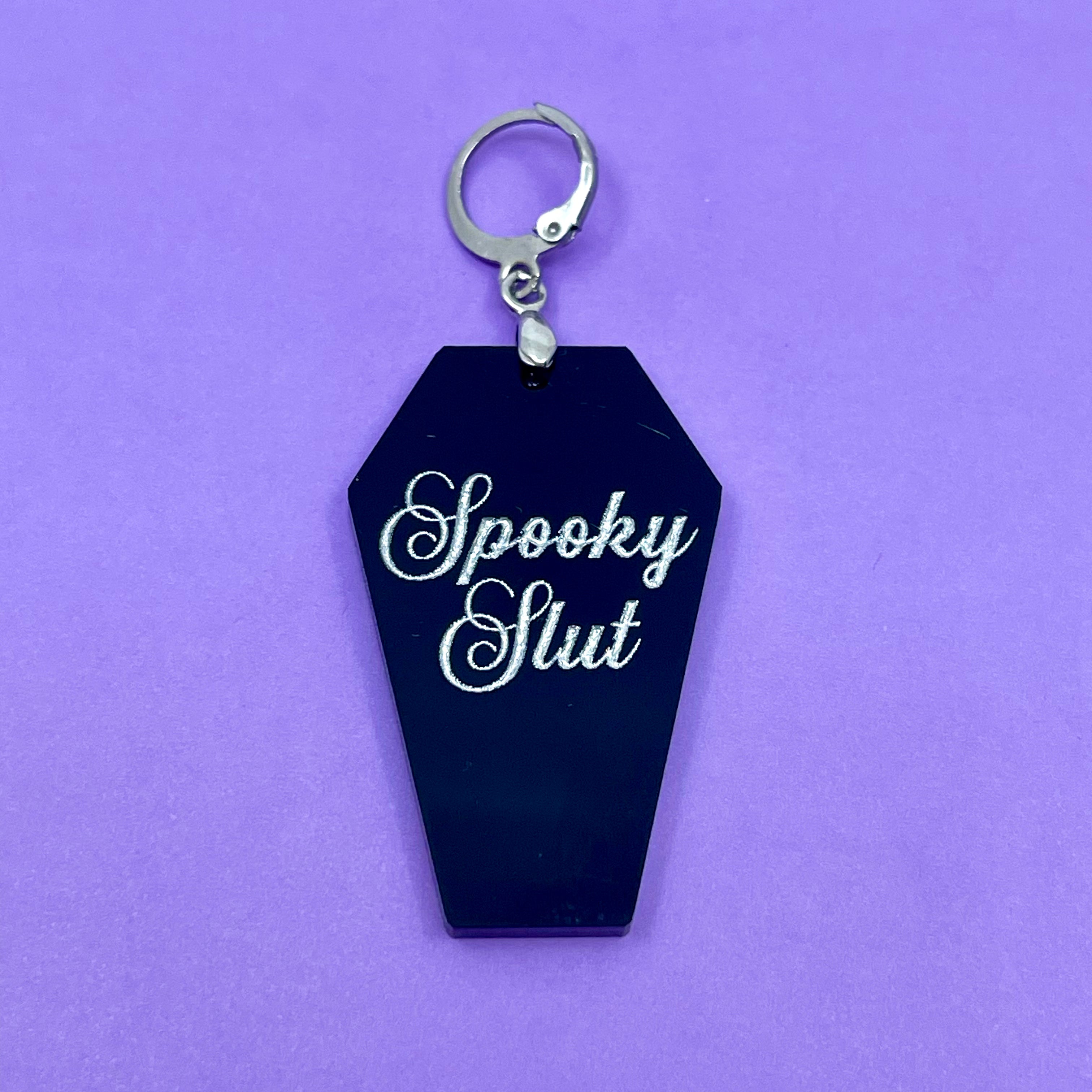Spooky Slut - Black & Silver Coffin Collar Tag Collar Tag Restrained Grace