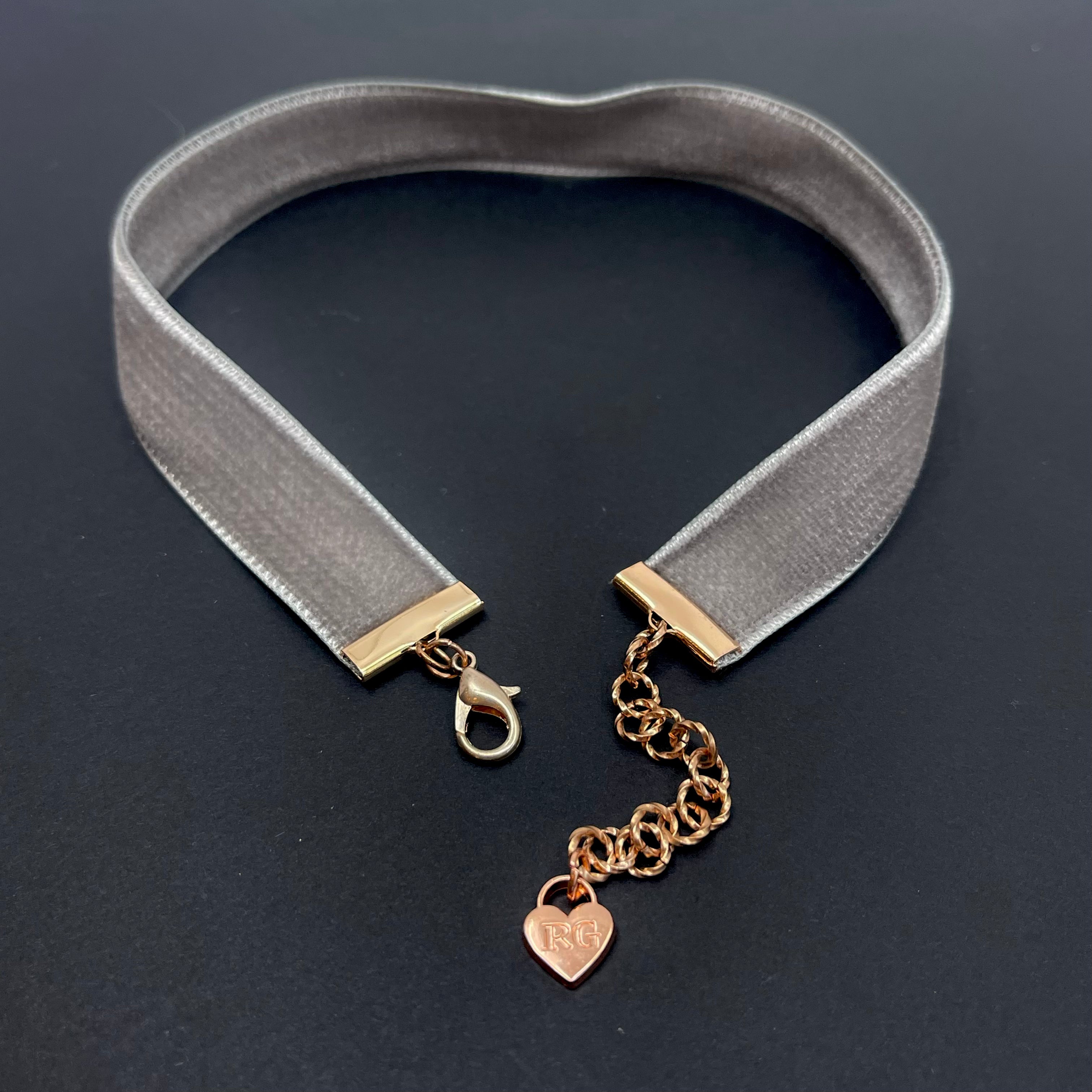 Dove Gray & Rose Gold Velvet Choker Necklace Restrained Grace