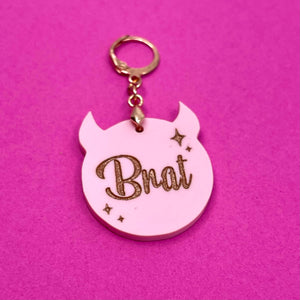 Retro Sparkle Brat Collar Tag - Blush Pink & Rose Gold Collar Tag Restrained Grace