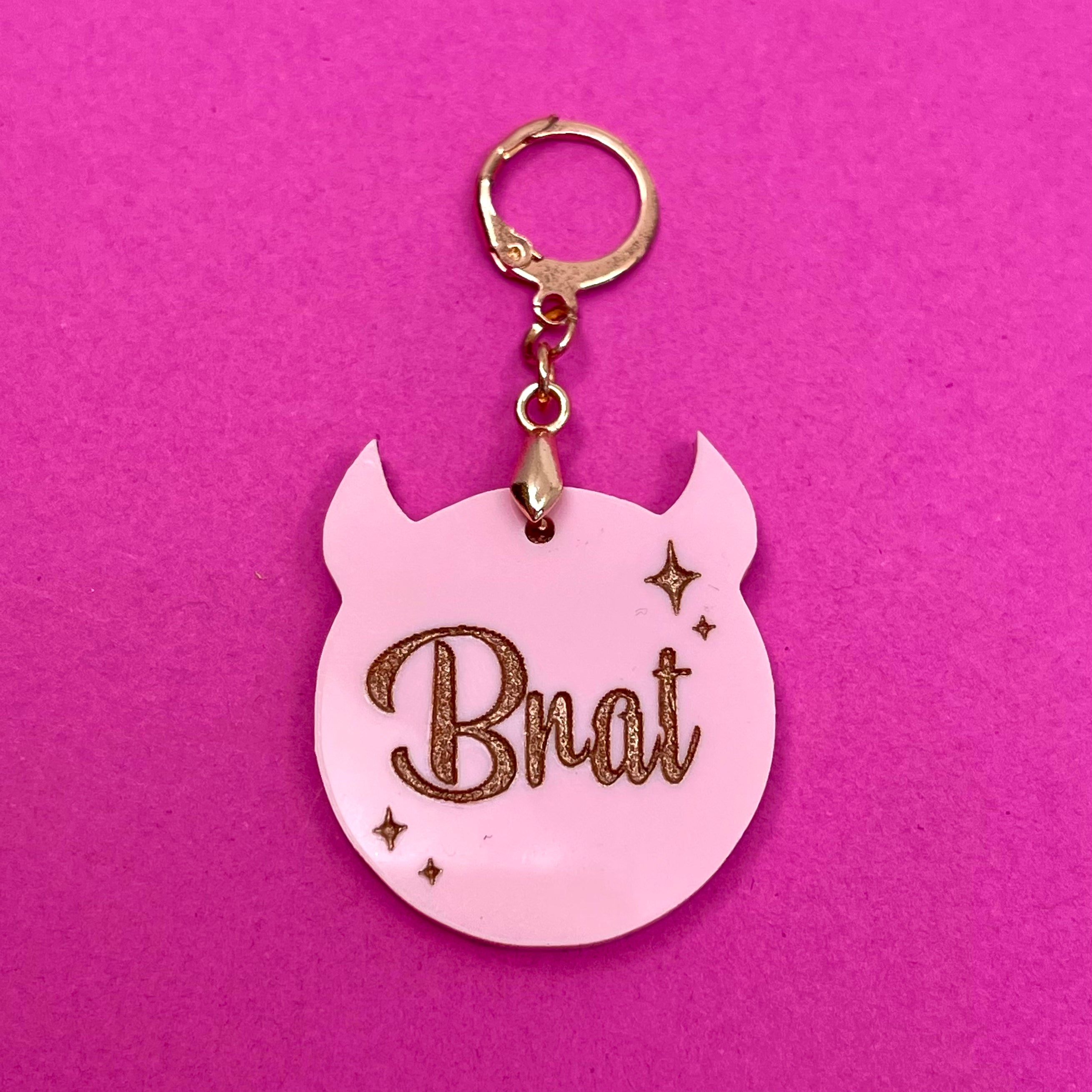 Retro Sparkle Brat Collar Tag - Blush Pink & Rose Gold Collar Tag Restrained Grace