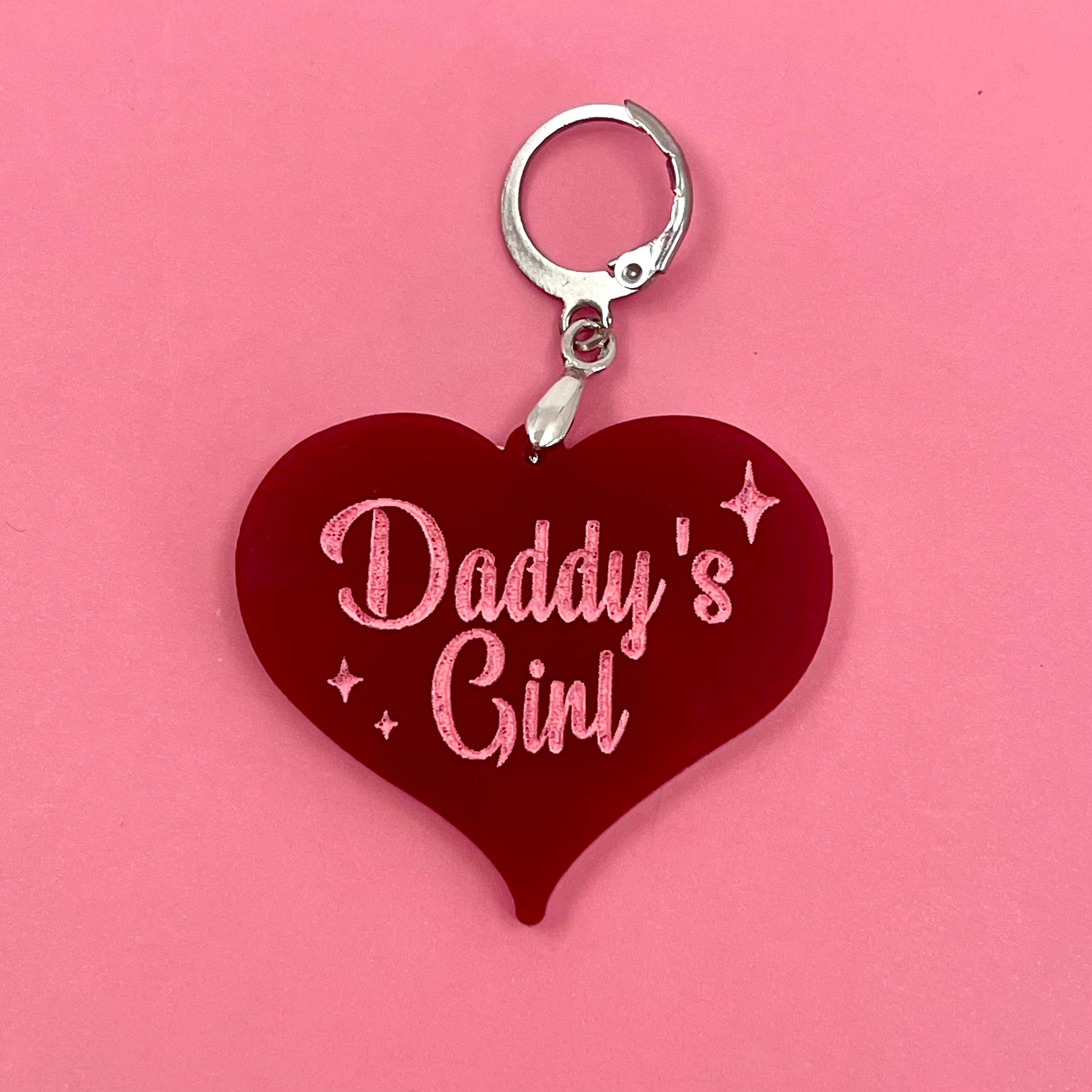 Retro Sparkle Daddy's Girl Collar Tag - Burgundy