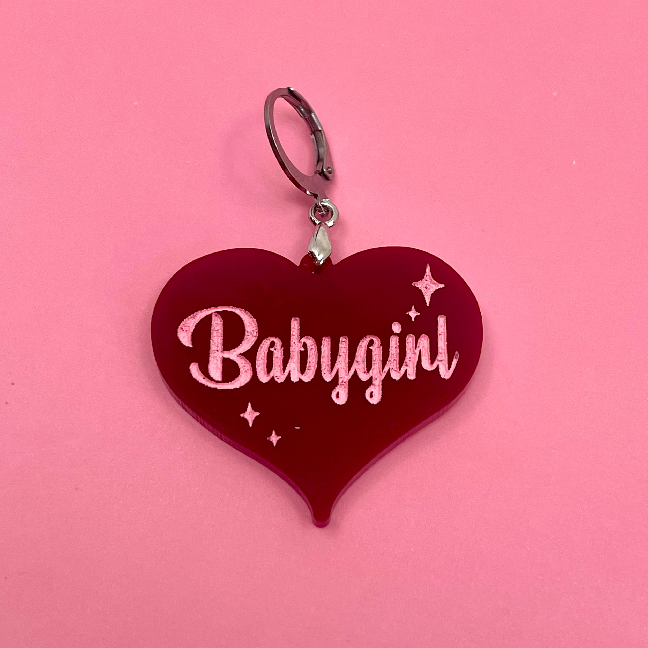 Retro Sparkle Babygirl Collar Tag - Burgundy