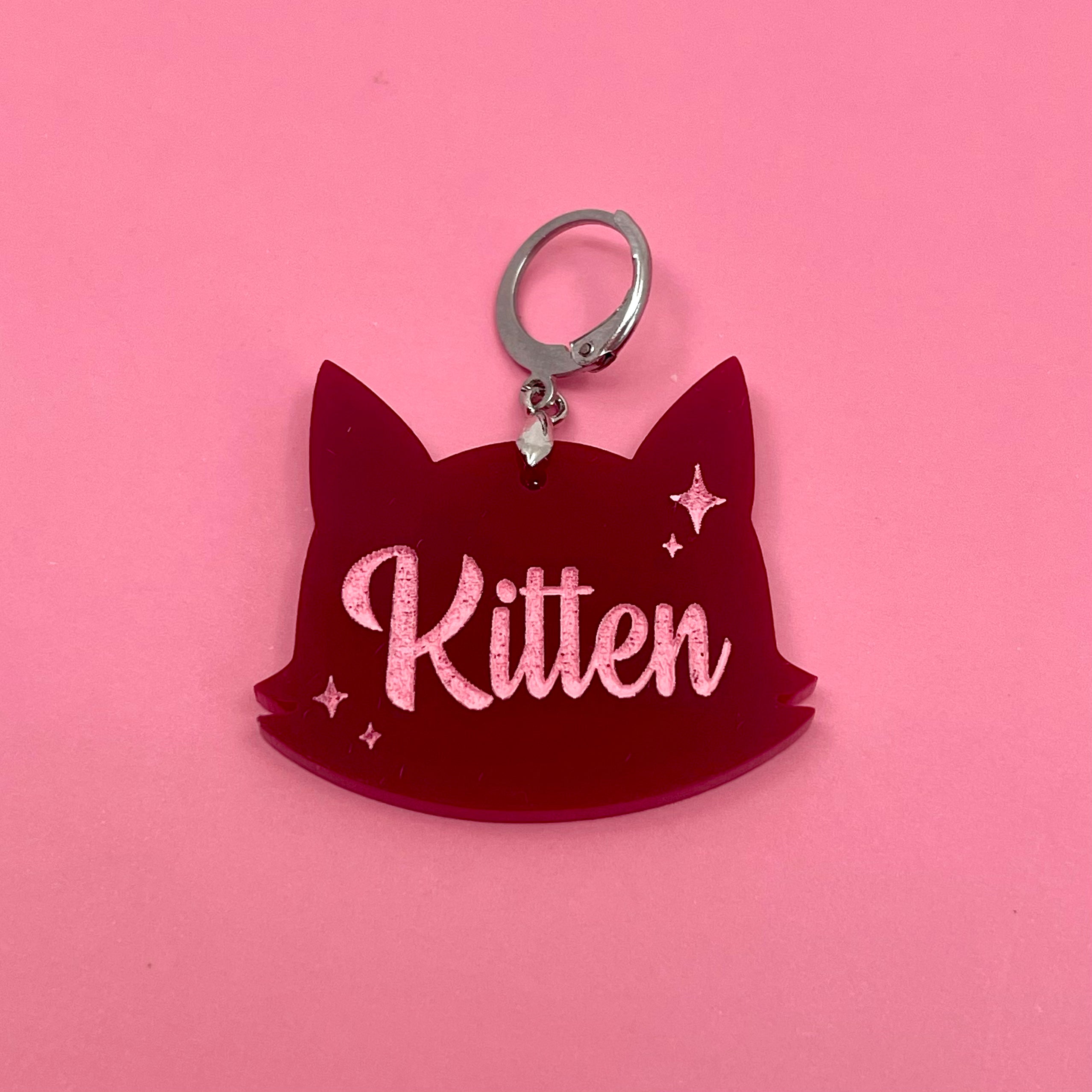 Retro Sparkle Kitten Collar Tag - Burgundy