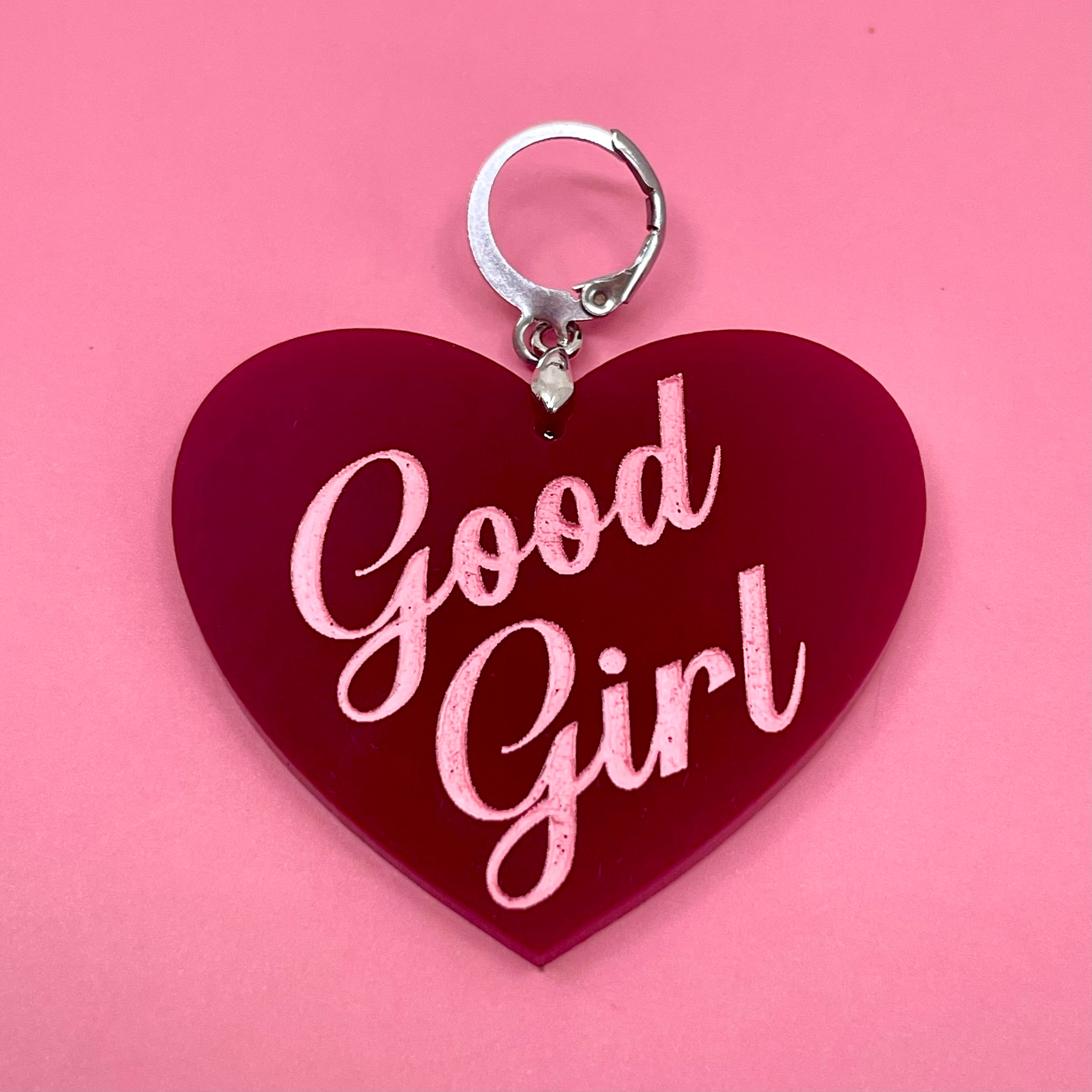 Good Girl XL Heart Collar Tag - Burgundy