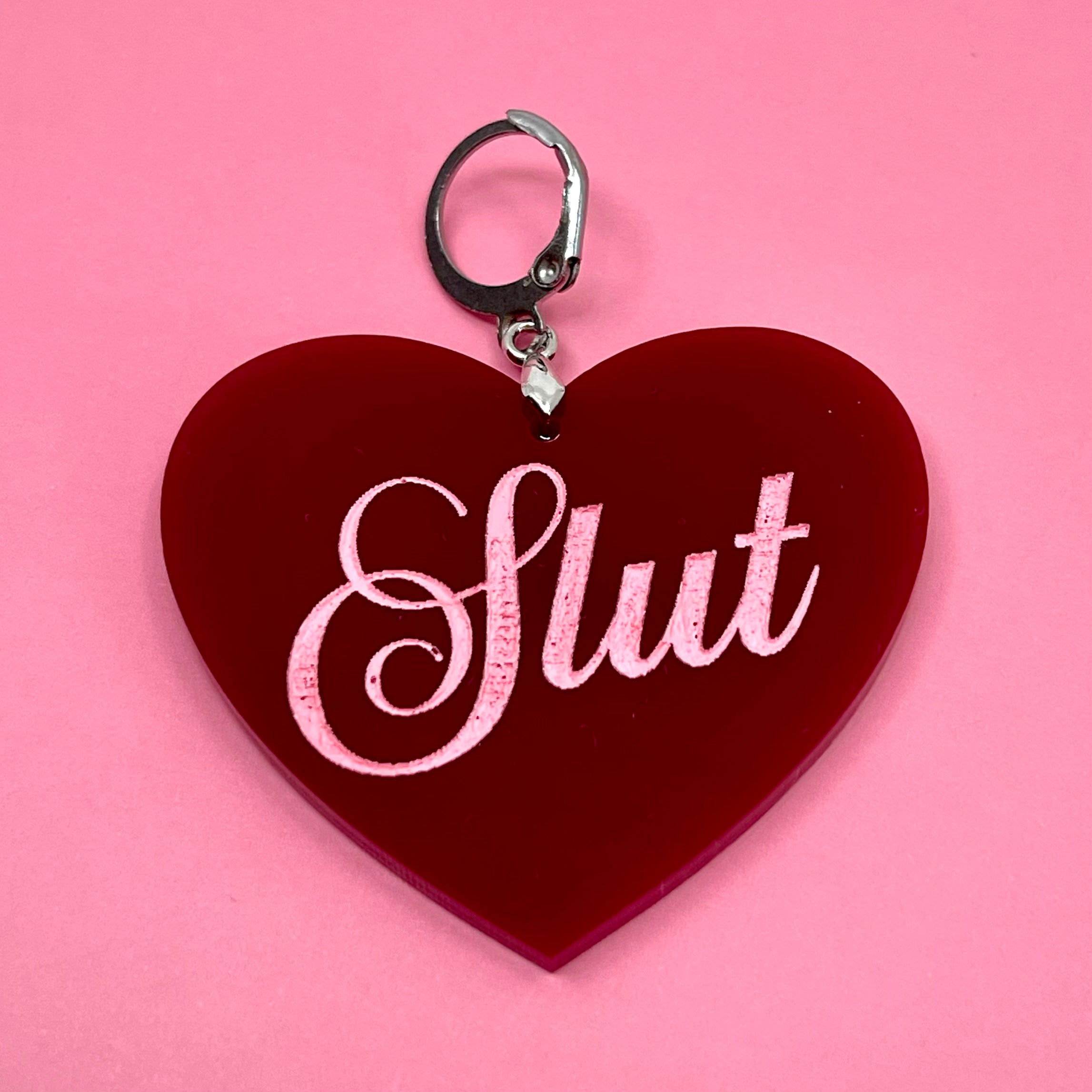 Slut XL Heart Collar Tag - Burgundy