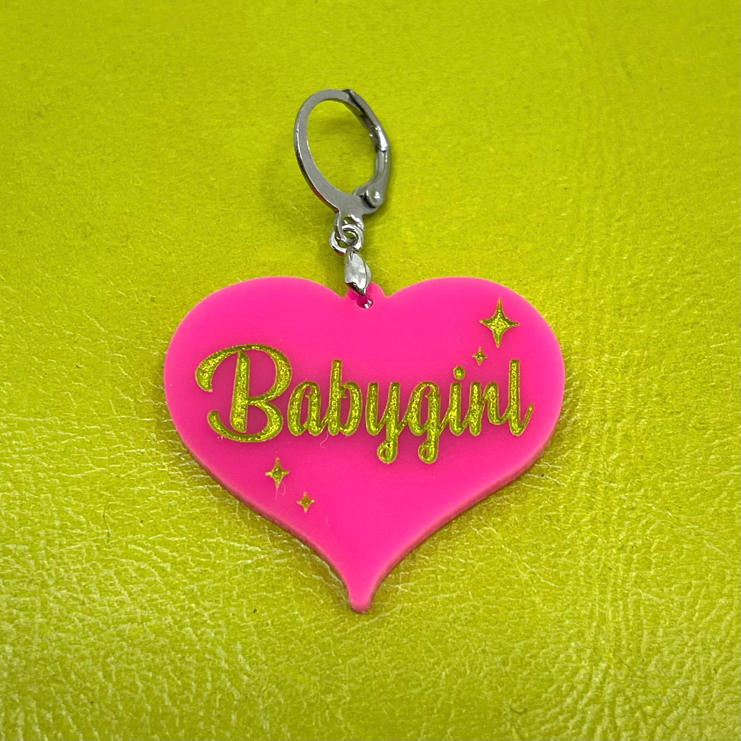 Retro Sparkle Babygirl Collar Tag - Hot Pink