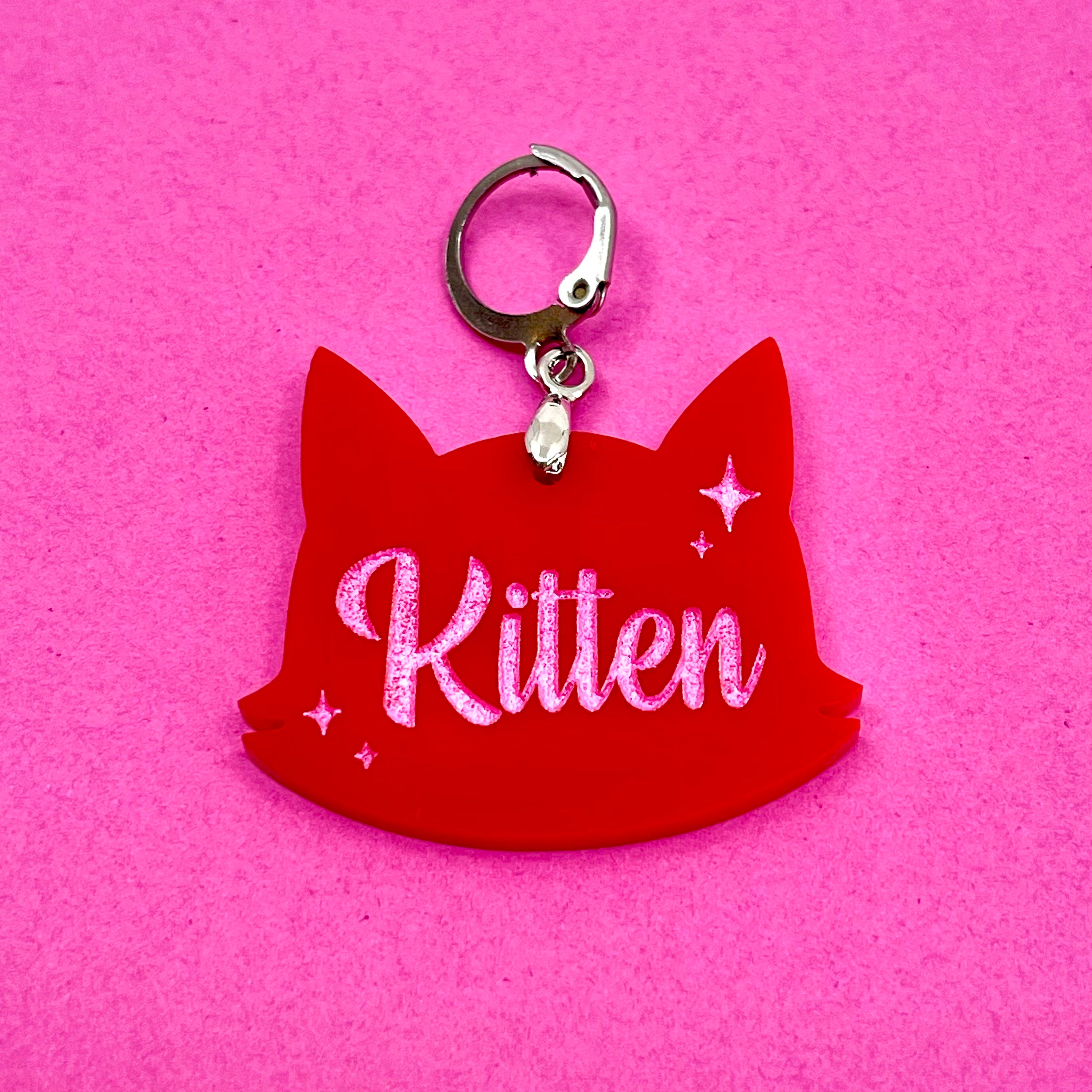 Retro Sparkle Kitten Collar Tag - Red Collar Tag Restrained Grace