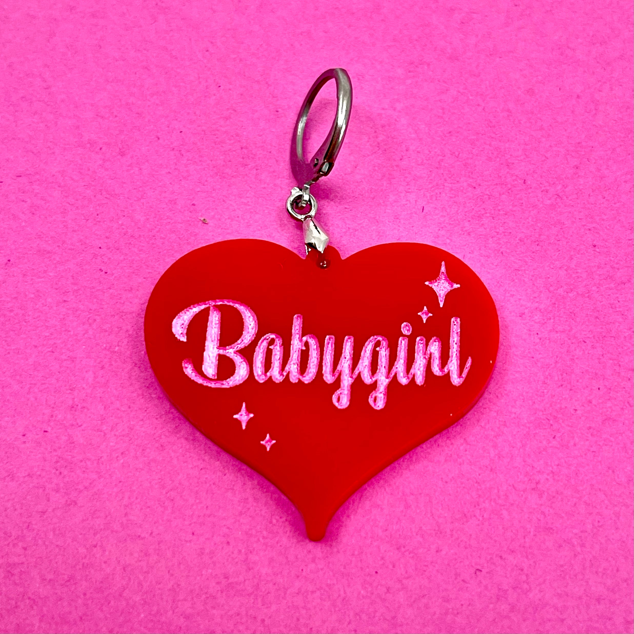 Retro Sparkle Babygirl Collar Tag - Red Collar Tag Restrained Grace